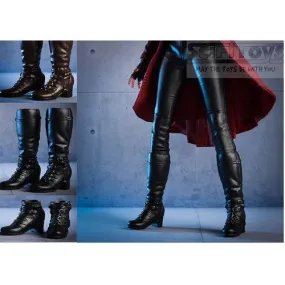 1:6 Female Custom Parts - High Heel Long Boots with Removable Gaiters Black / Brown suit Wanda Scarlet Witch