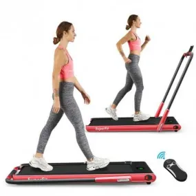 2-in-1 Folding Treadmill with RC Bluetooth Speaker LED Display-Red