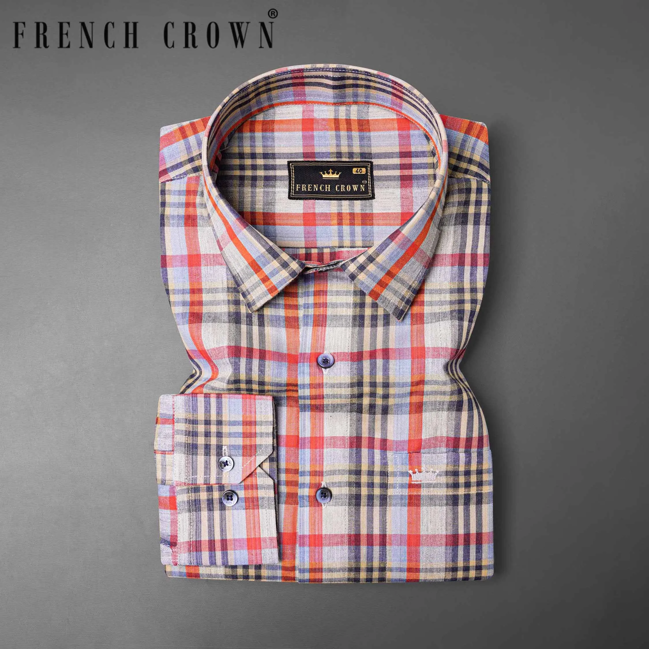 Almond Brown Plaid Dobby Textured Premium Giza Cotton Shirt