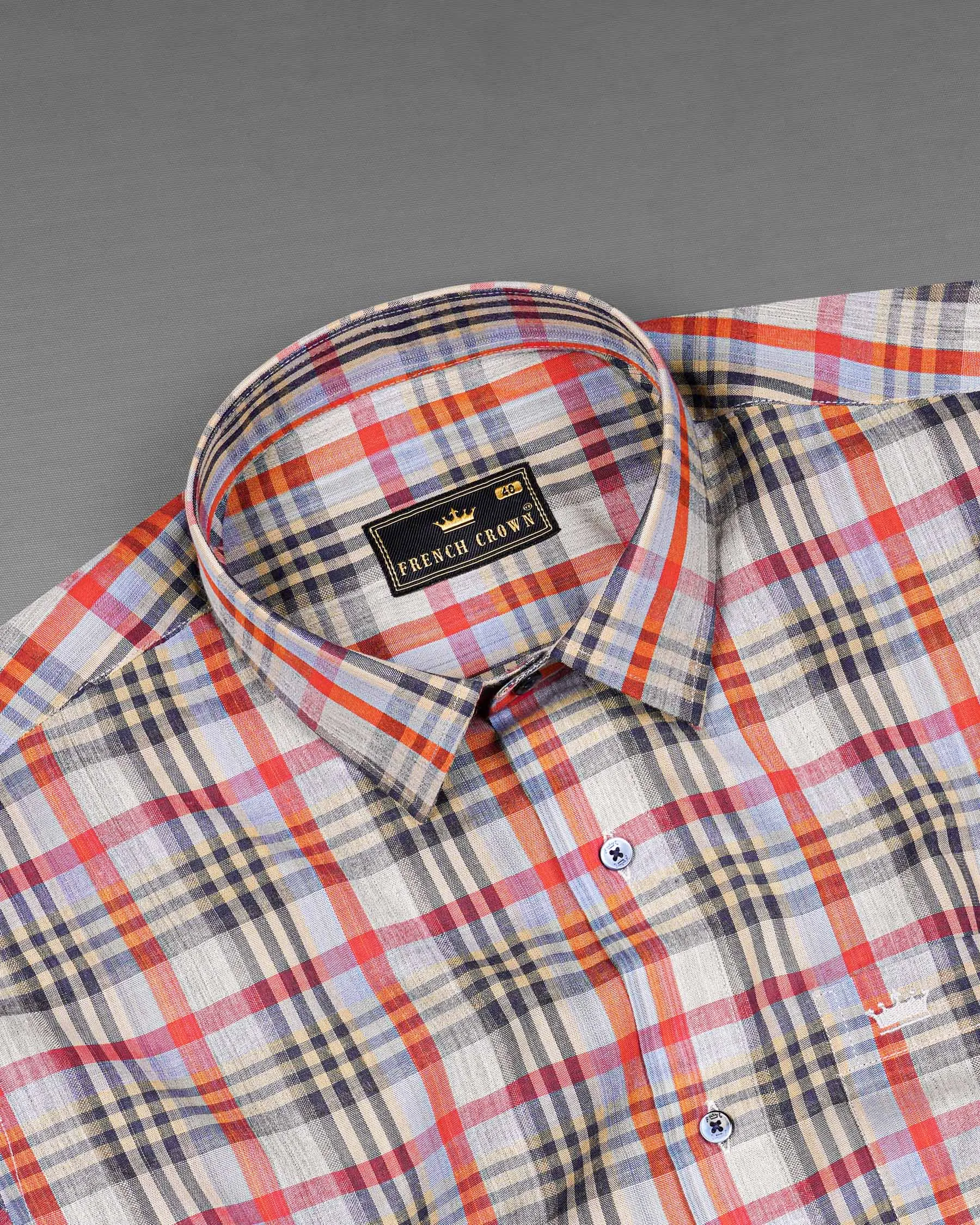 Almond Brown Plaid Dobby Textured Premium Giza Cotton Shirt