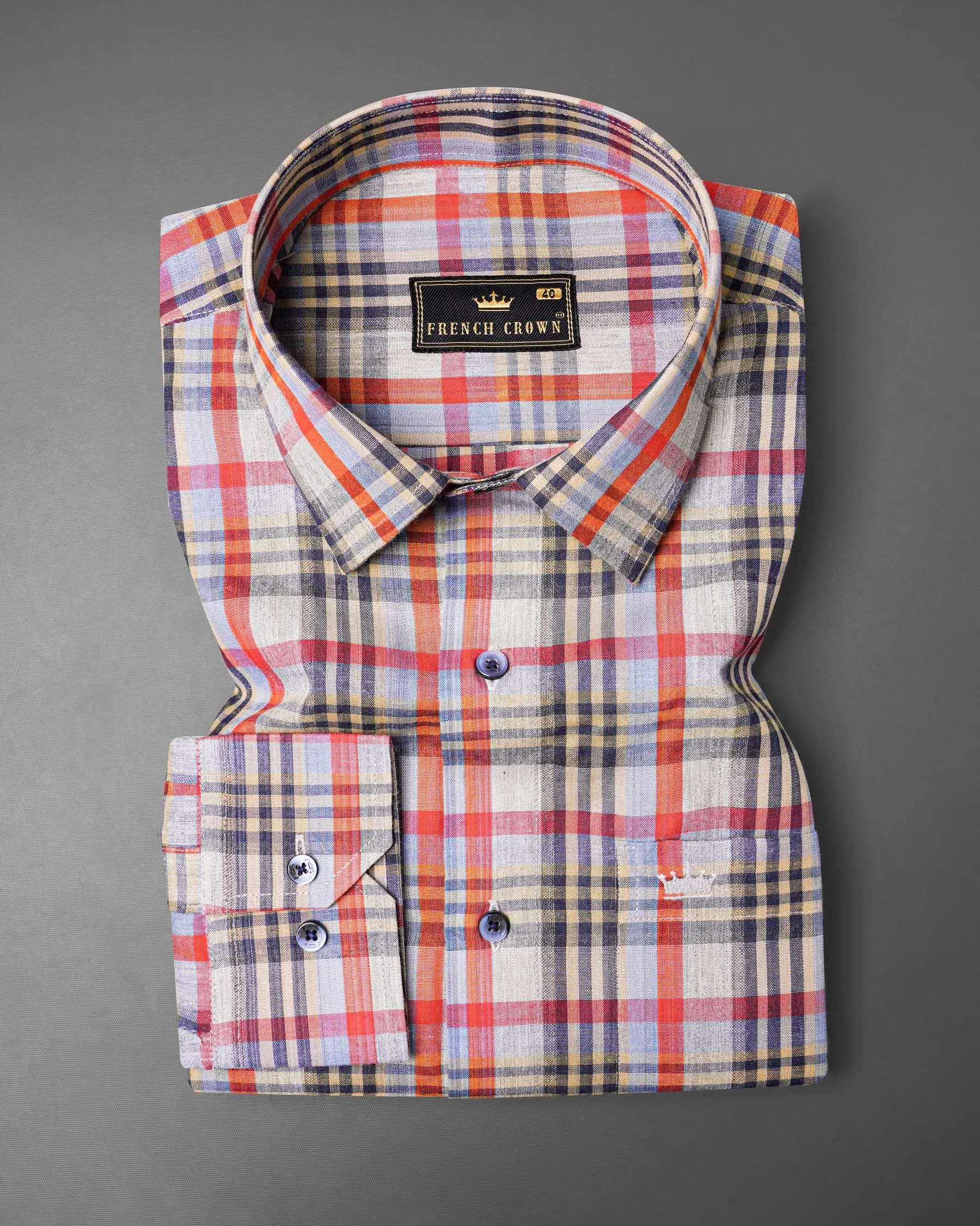 Almond Brown Plaid Dobby Textured Premium Giza Cotton Shirt