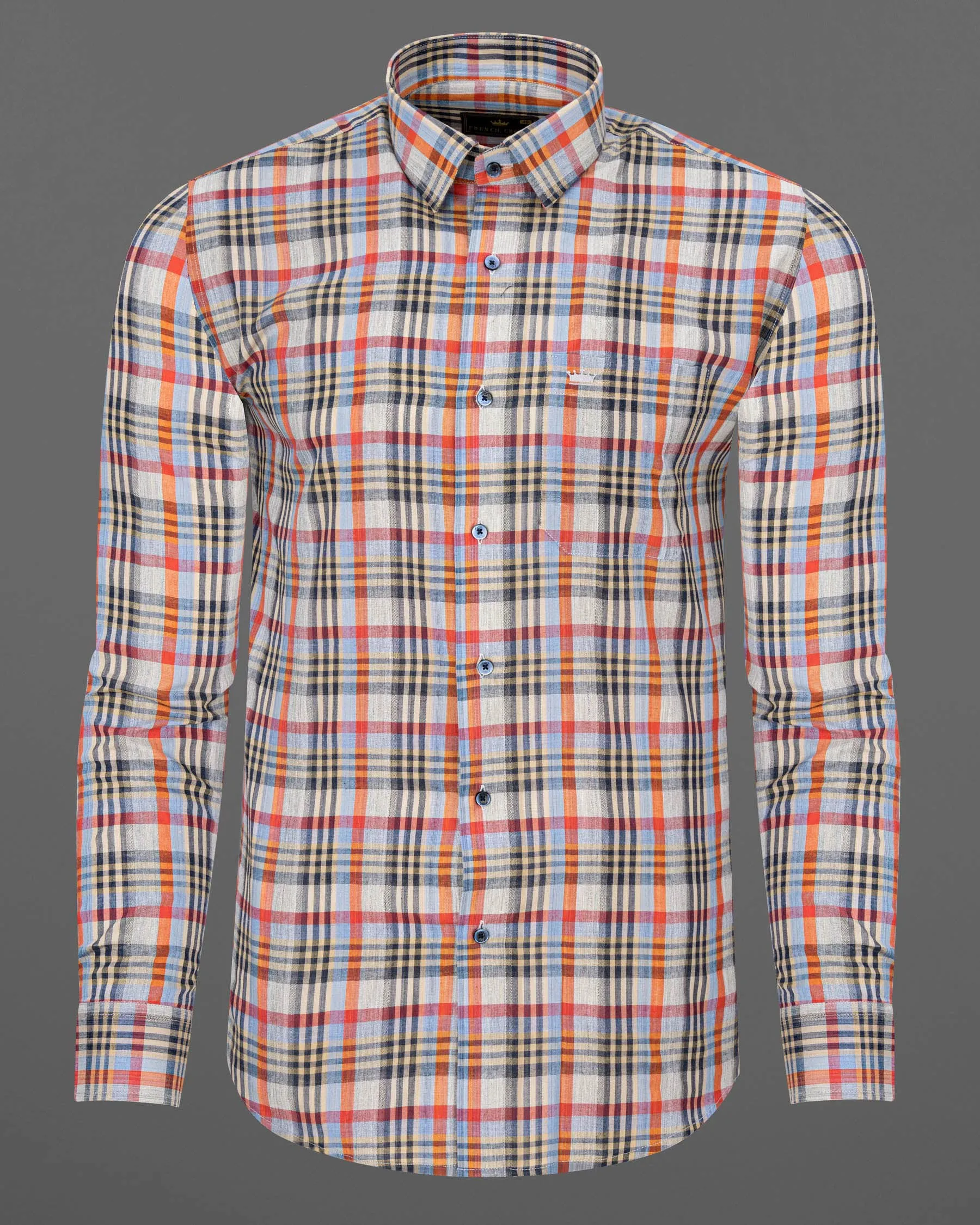 Almond Brown Plaid Dobby Textured Premium Giza Cotton Shirt