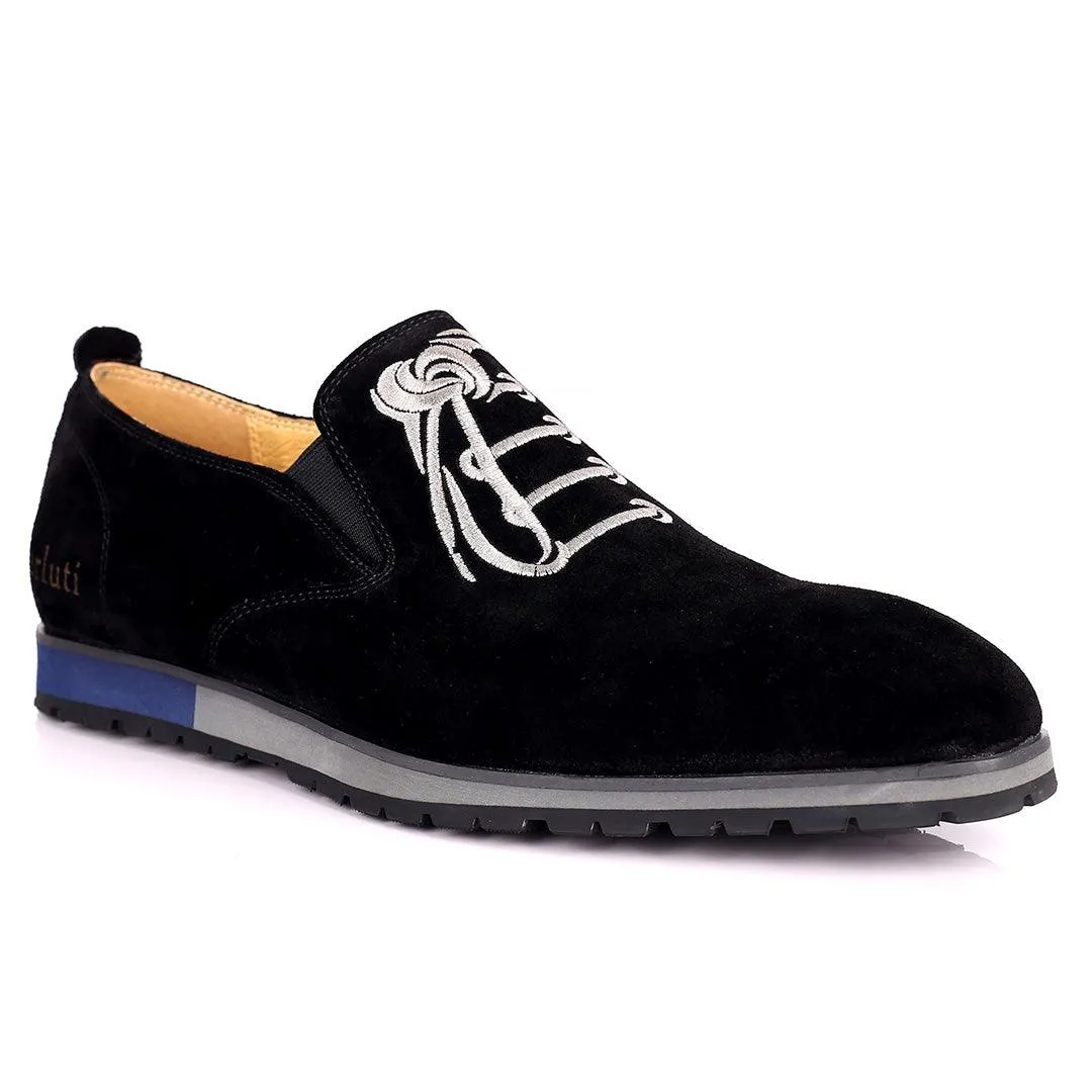 Berlut Lace Designed Black Suede Formal Shoe