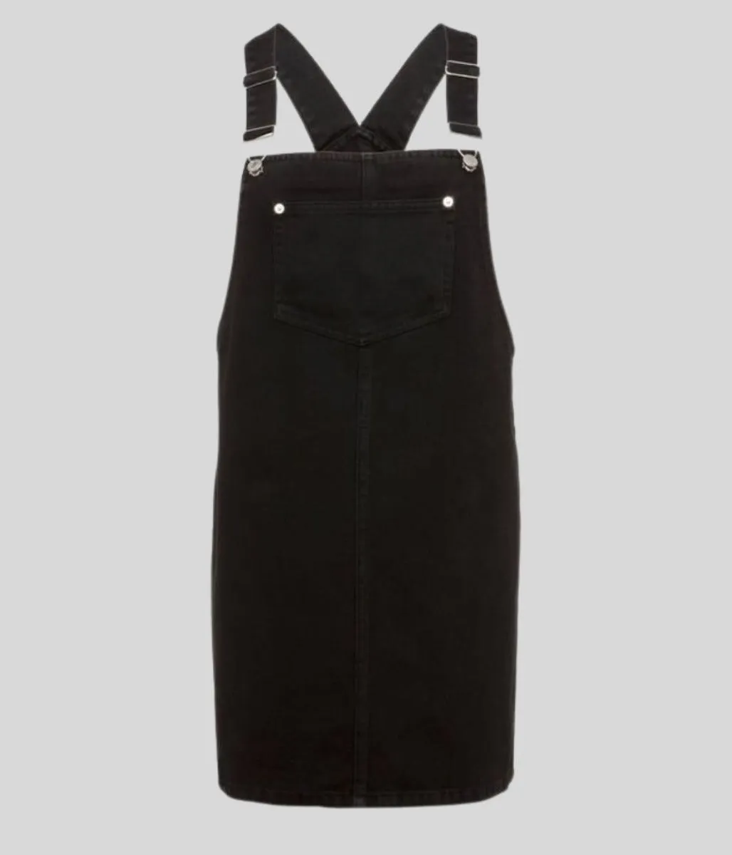 Black Denim Pinafore Maternity Dress