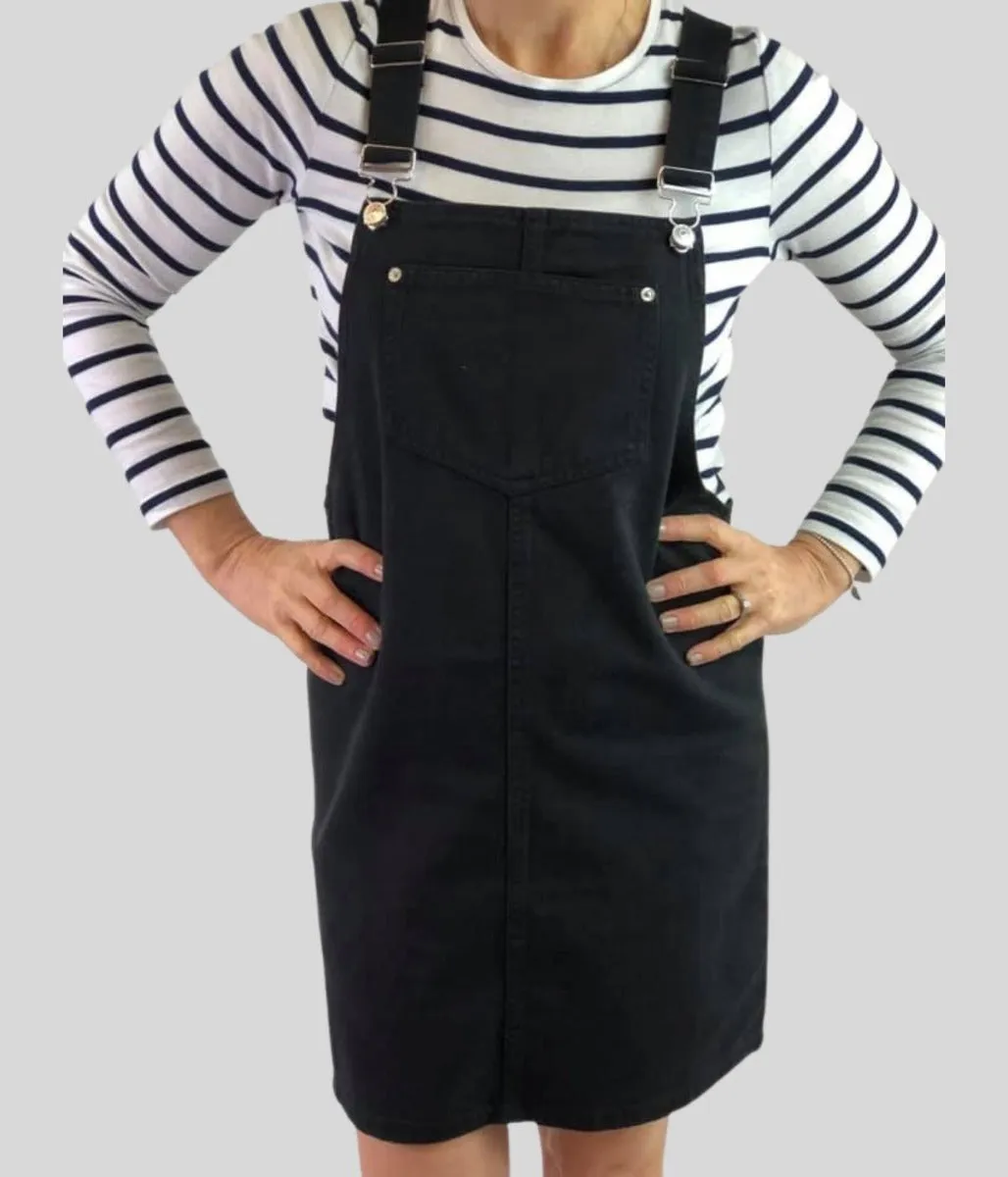 Black Denim Pinafore Maternity Dress