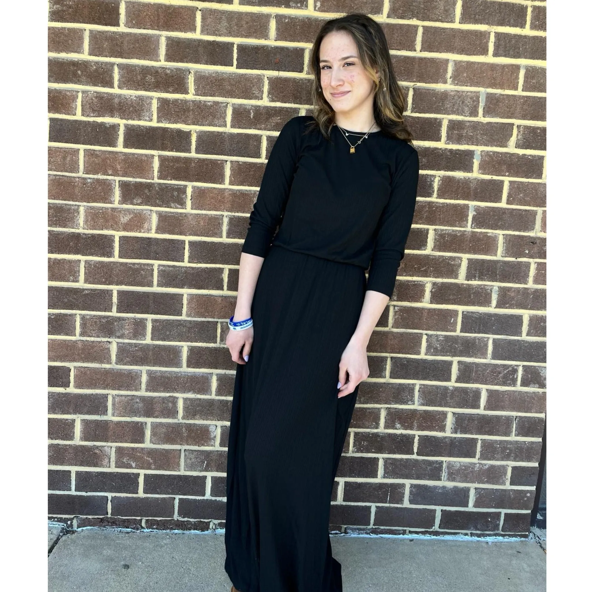 Black Double Ribbed Waisted Maxi by Ivee