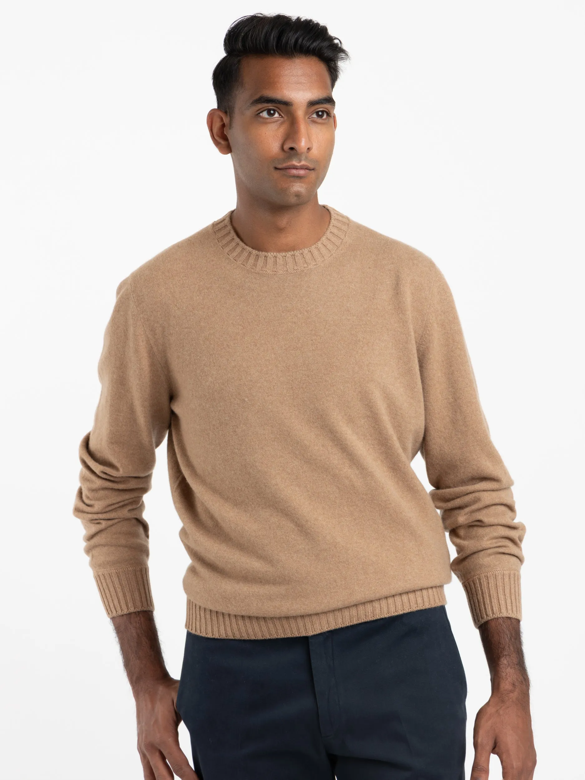 Camel Brown Felt Cashmere Sweater