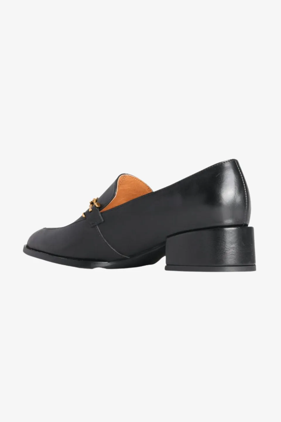 Castella Black Leather Gold Chain Loafer