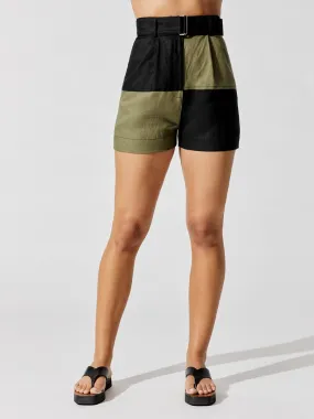 Colorblock Shorts - Army/Black Linen