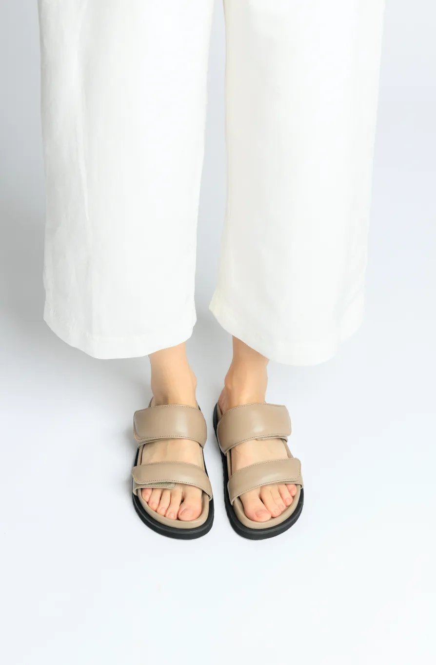 Corine Taupe Leather Puffy Sandals