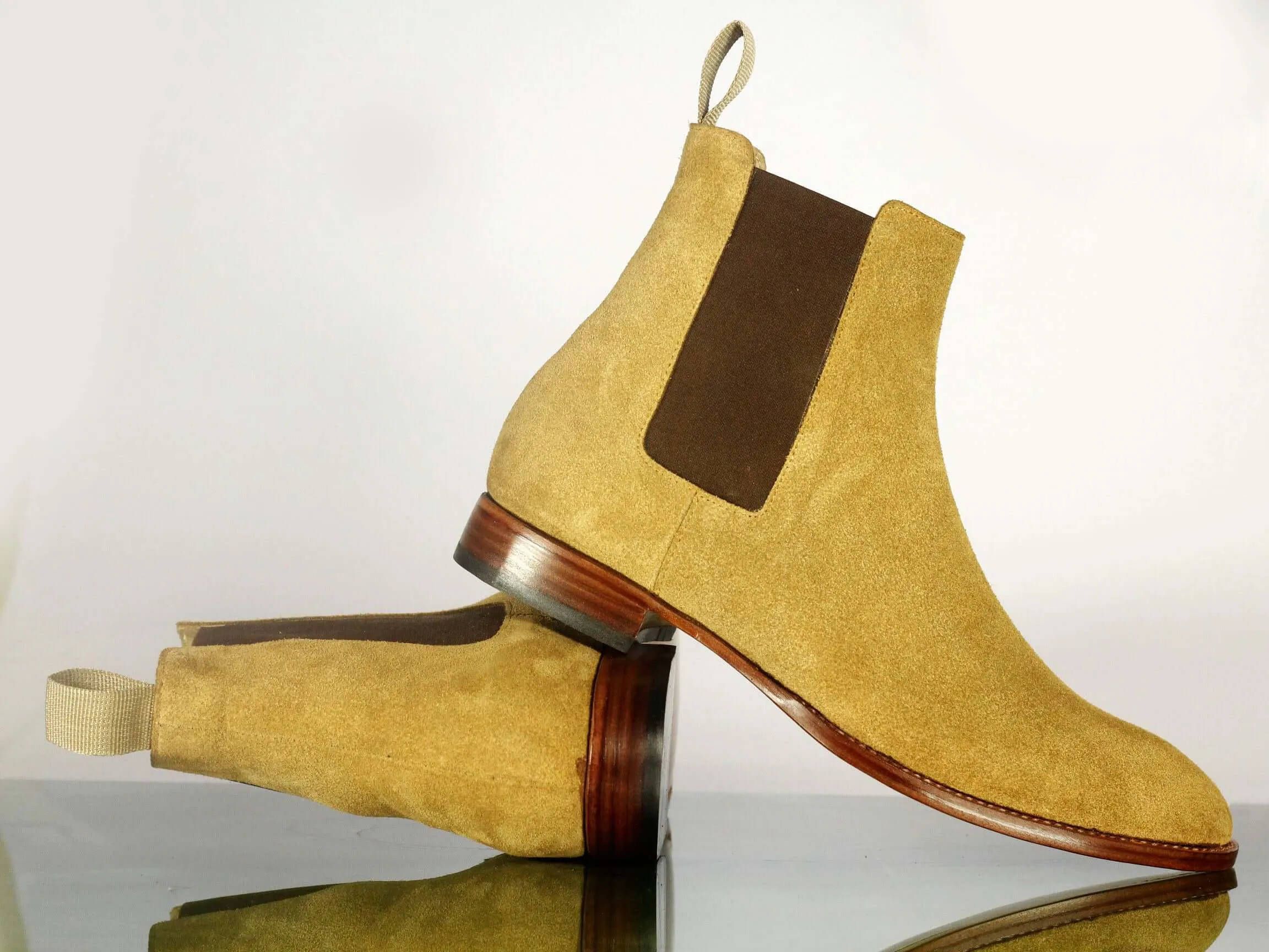 Elegant Men's  Handmade Beige Suede Chelsea Boots, Men Ankle Boots, Men Designer Boots