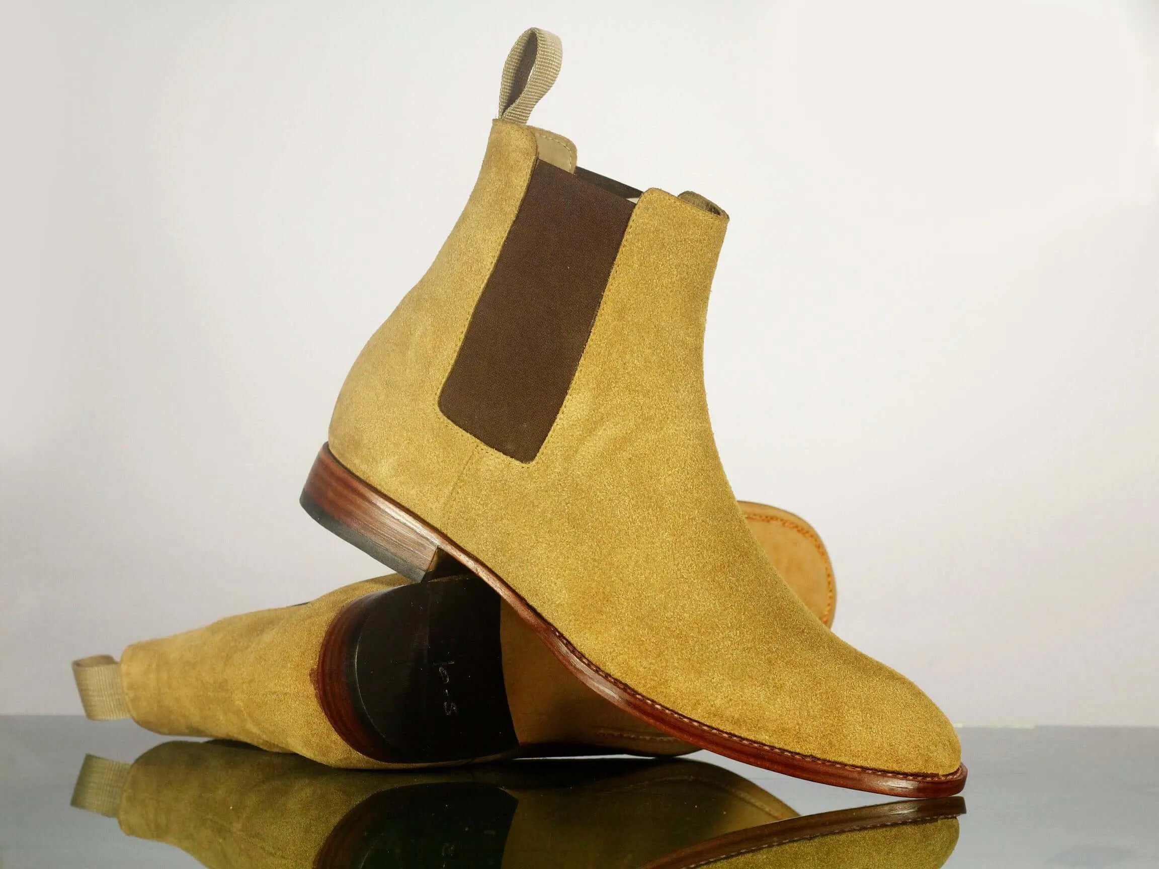 Elegant Men's  Handmade Beige Suede Chelsea Boots, Men Ankle Boots, Men Designer Boots