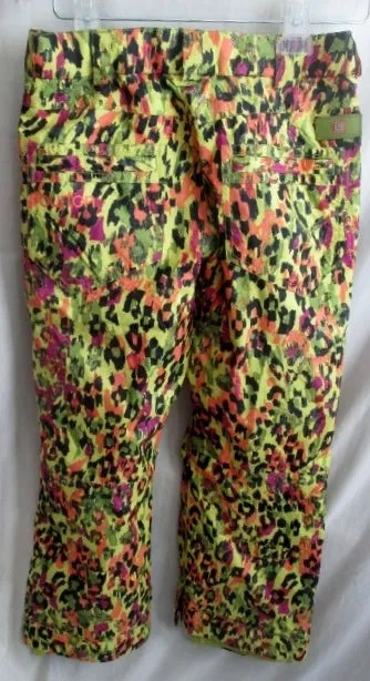 EUC Kids Juniors BURTON Winter Ski Snowboard Snow Pants YELLOW LEOPARD L 10-12