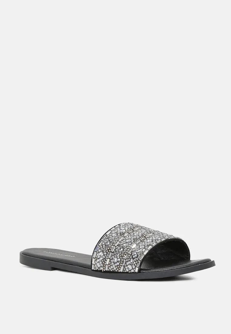 Evin Mirror Embellished Flat Sliders