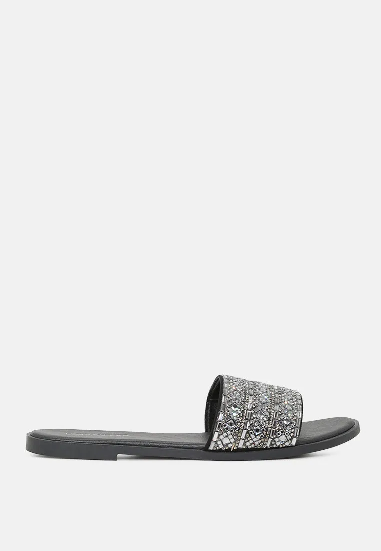 Evin Mirror Embellished Flat Sliders