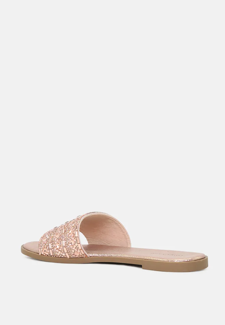 Evin Mirror Embellished Flat Sliders