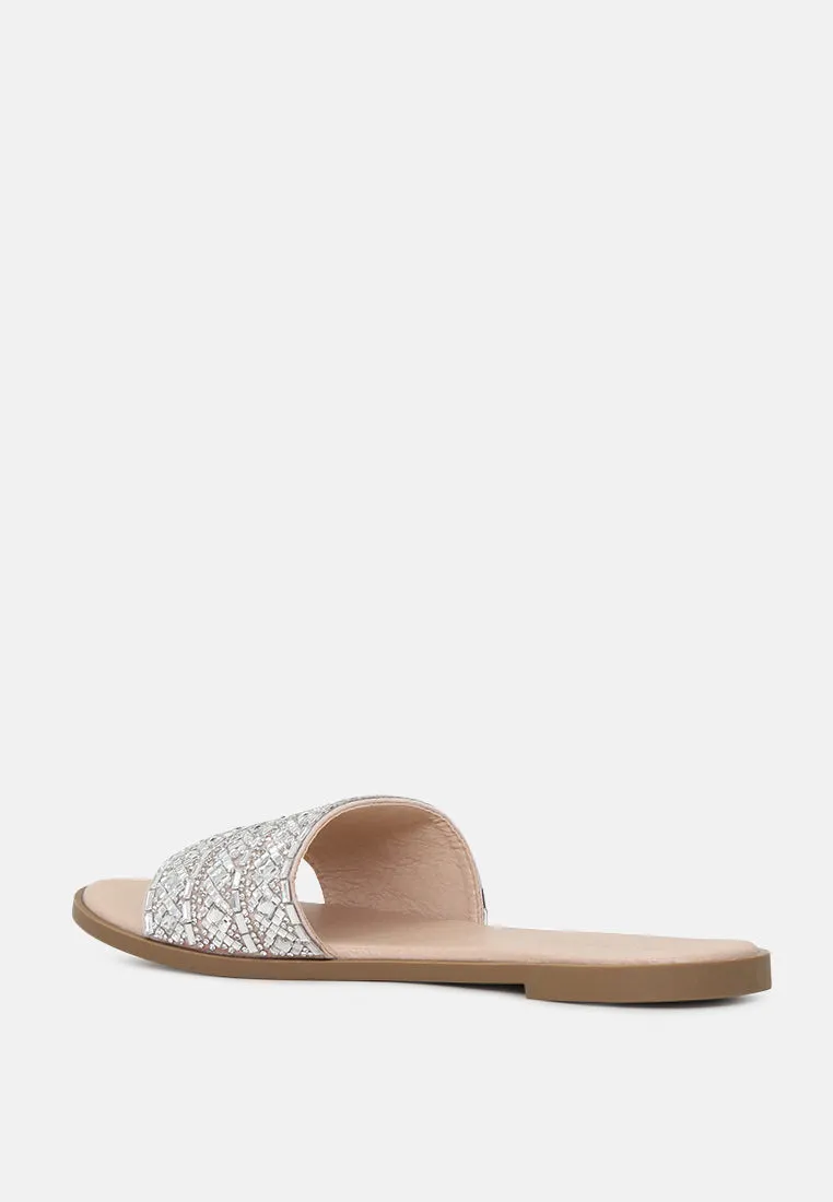 Evin Mirror Embellished Flat Sliders