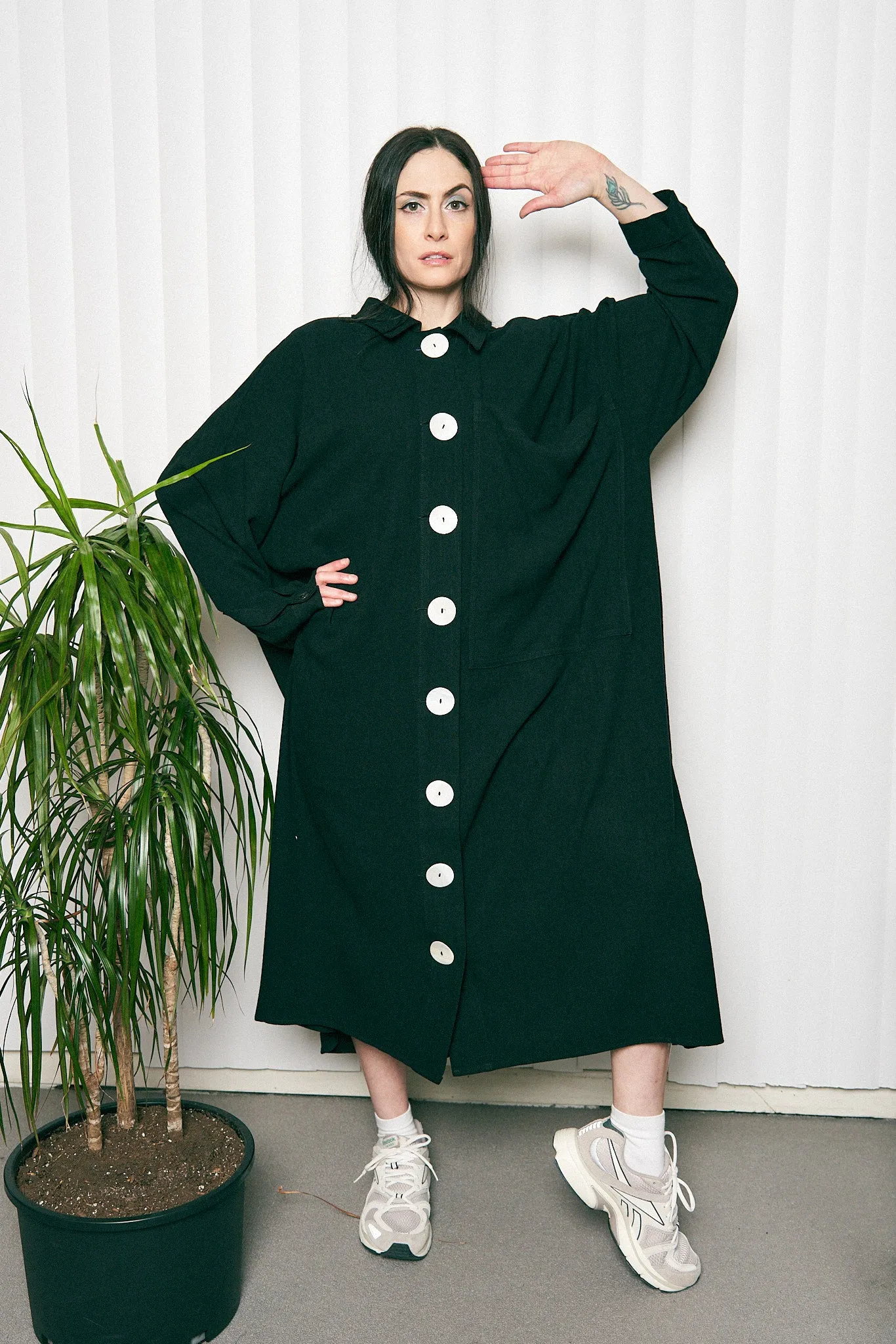 Giant Black Linen Shirt Dress Jacket