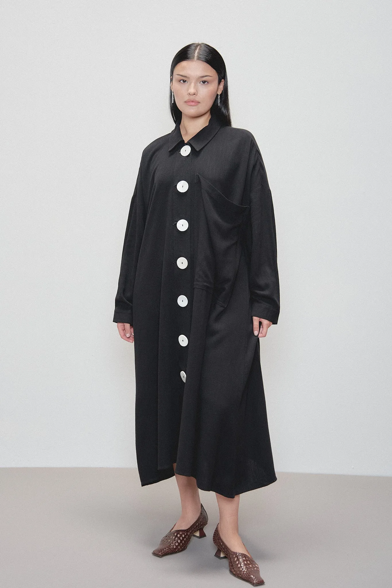 Giant Black Linen Shirt Dress Jacket