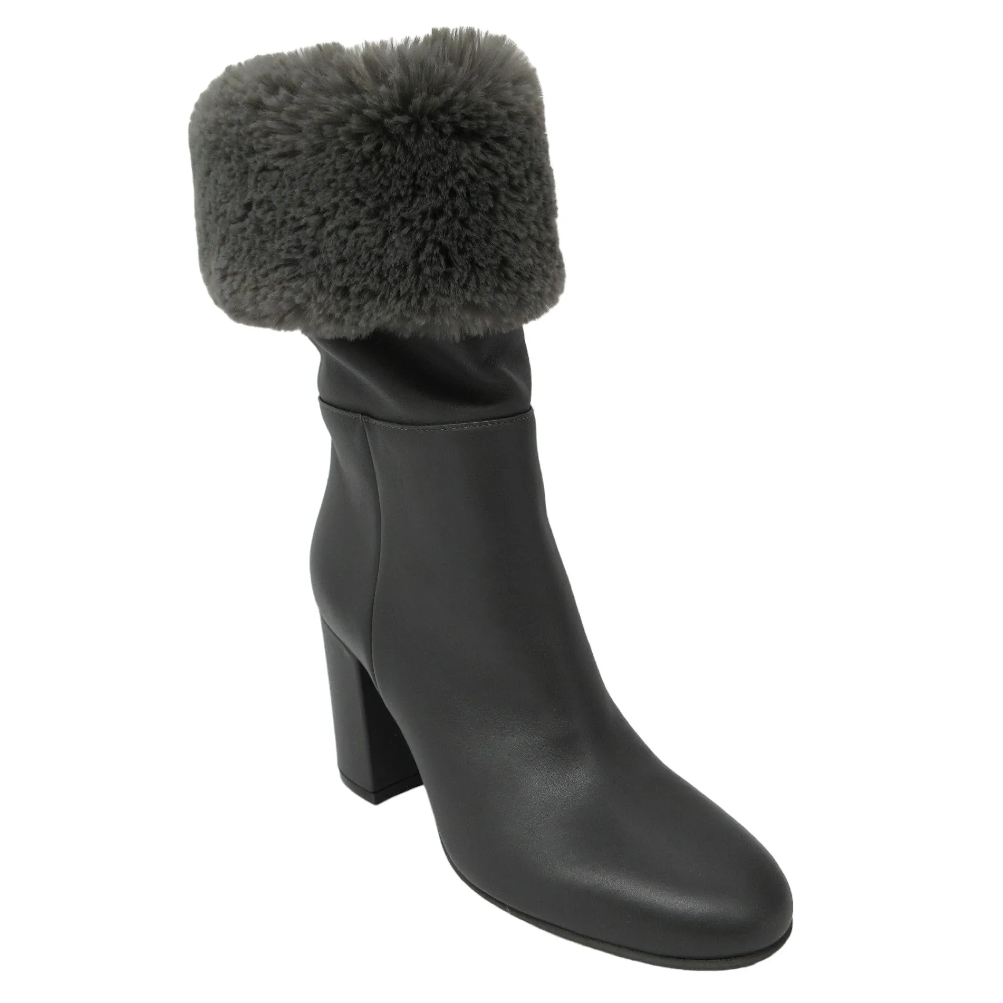 Gianvito Rossi Grey Boston Faux Fur Trimmed Leather Boots