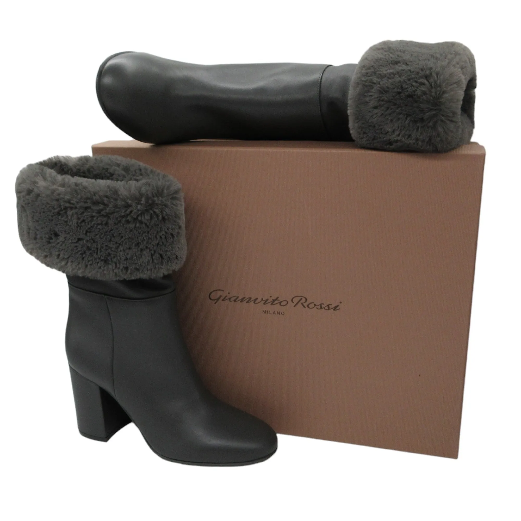 Gianvito Rossi Grey Boston Faux Fur Trimmed Leather Boots