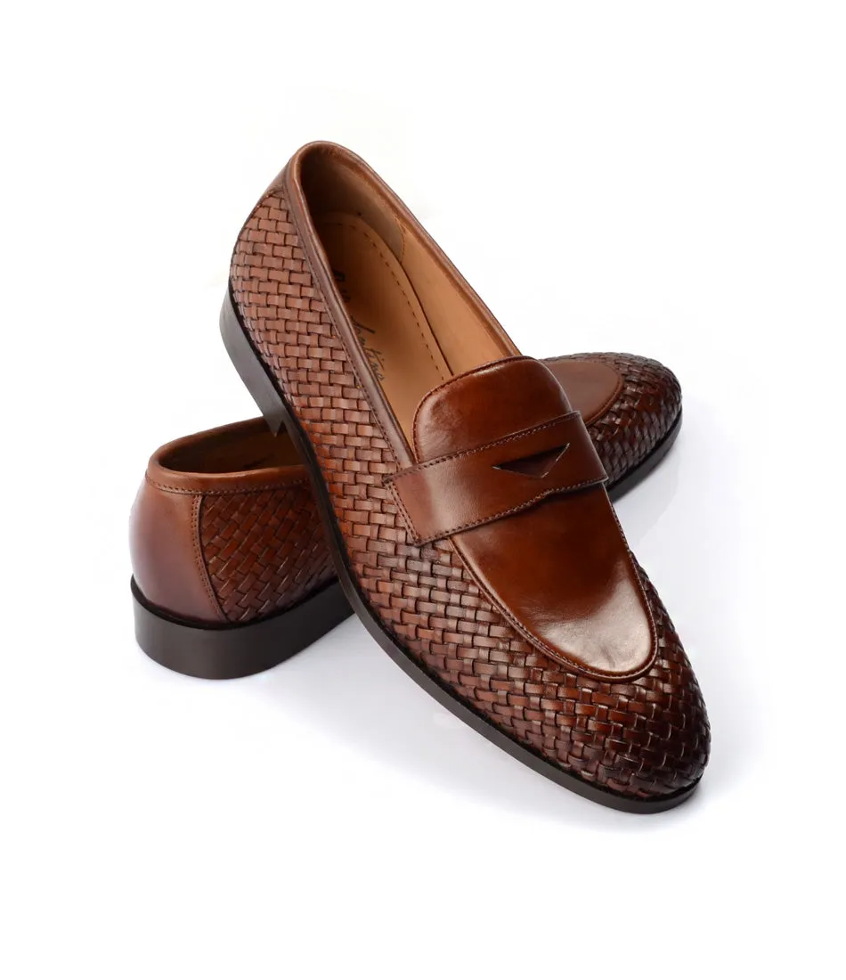 Handwoven Penny Loafers - Cognac