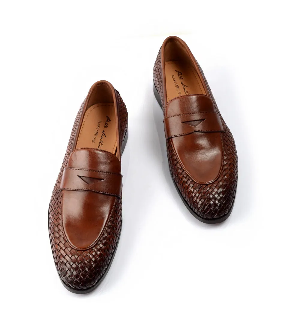 Handwoven Penny Loafers - Cognac