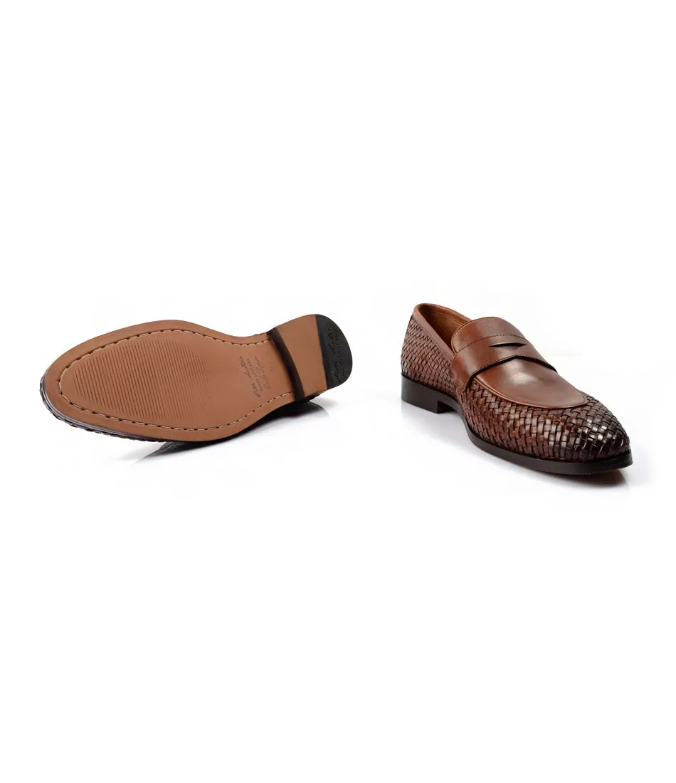 Handwoven Penny Loafers - Cognac