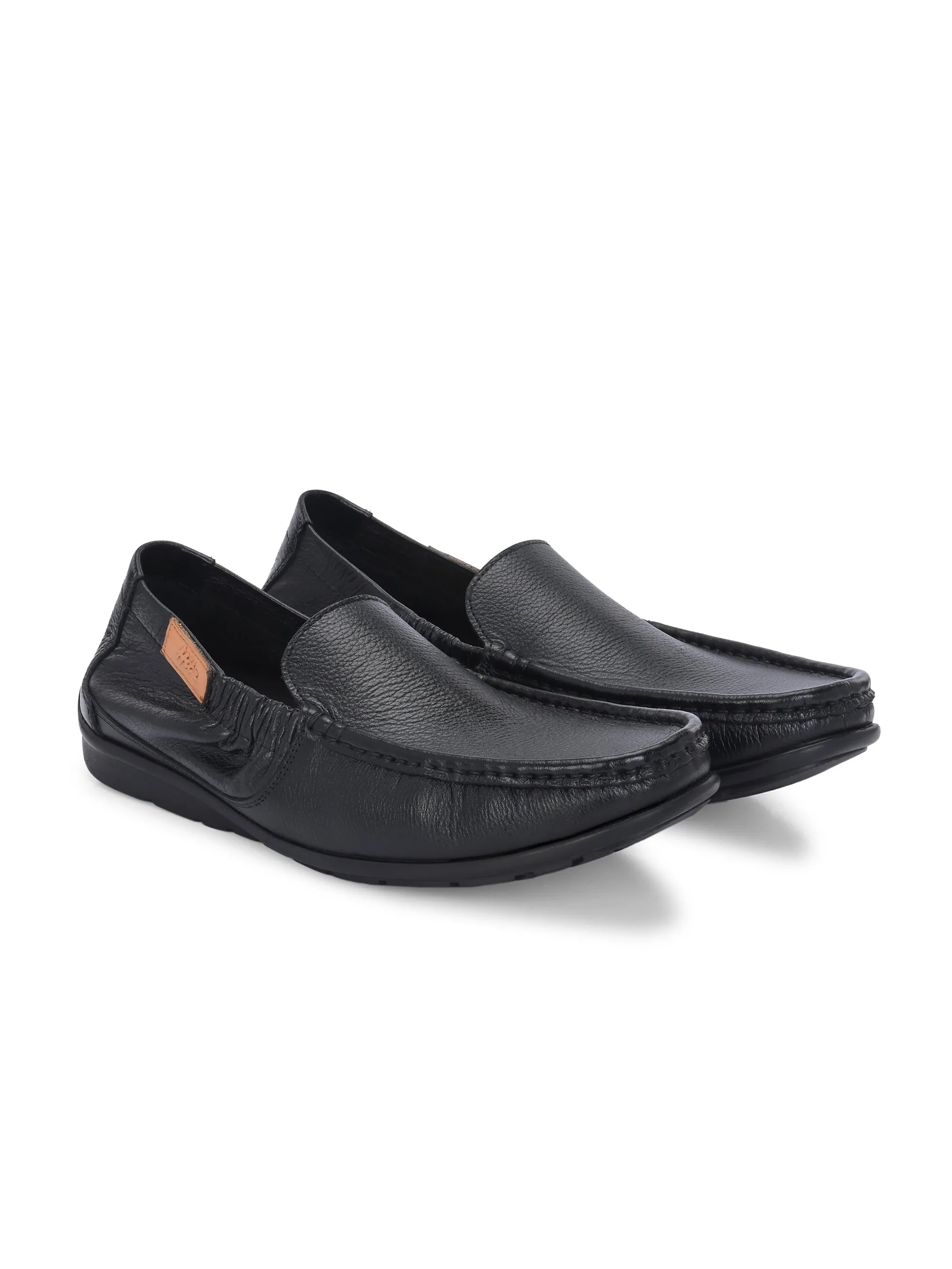 Hitz Men's Black Leather Casual Loafers