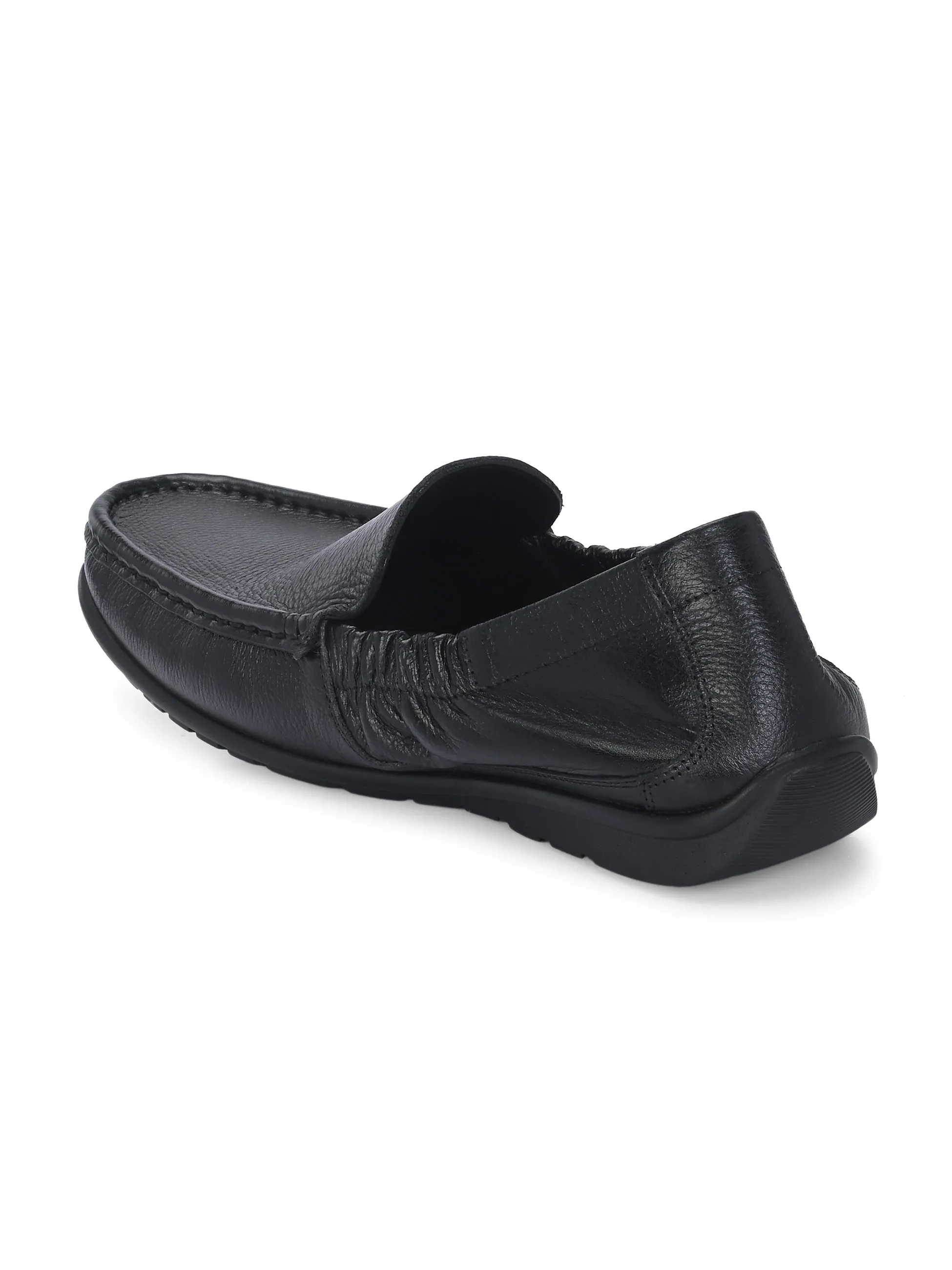 Hitz Men's Black Leather Casual Loafers