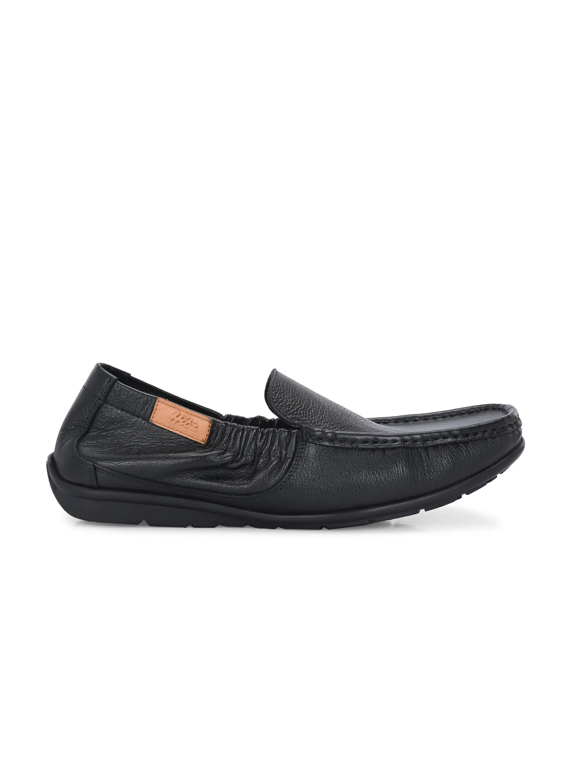 Hitz Men's Black Leather Casual Loafers