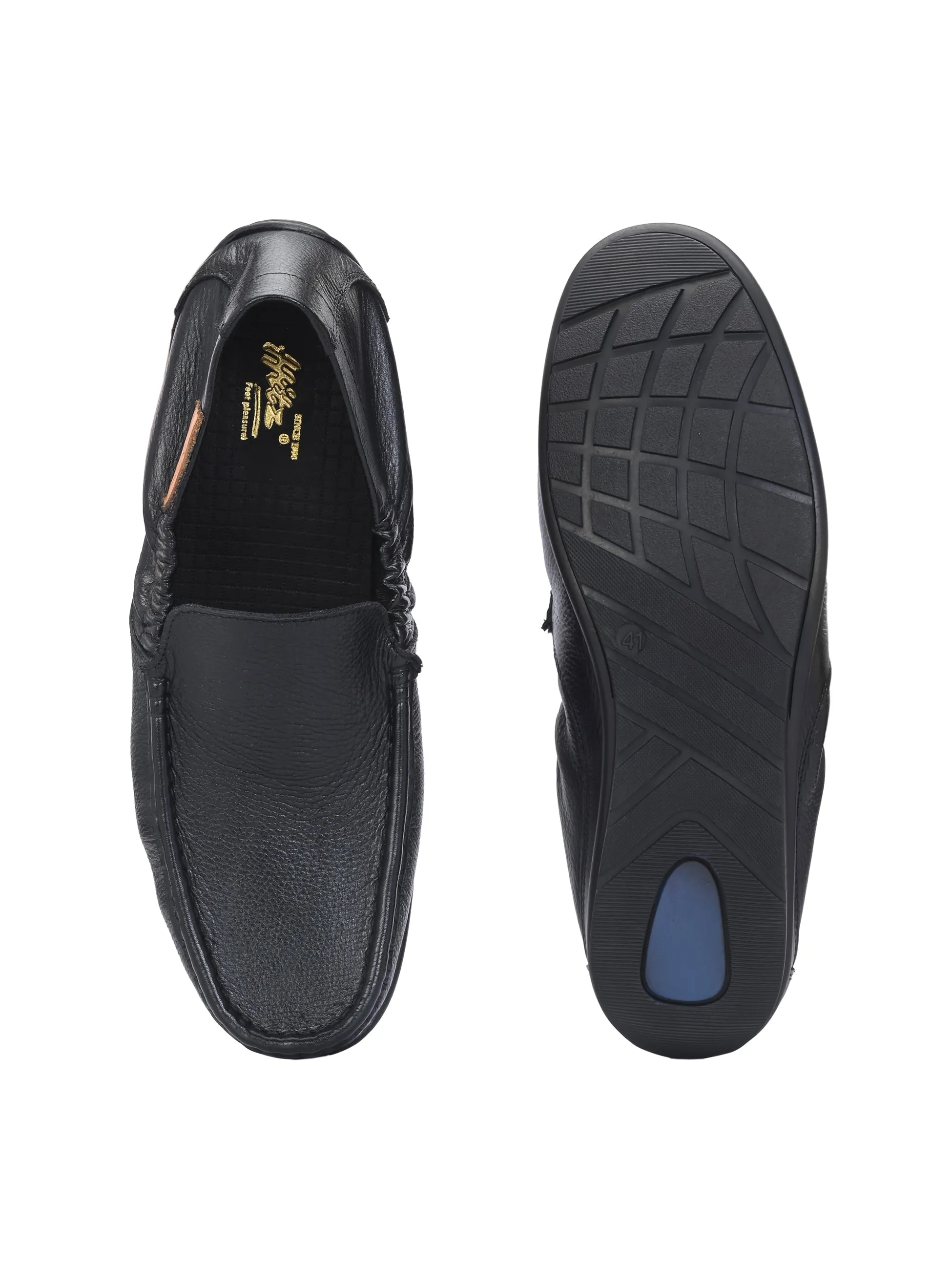 Hitz Men's Black Leather Casual Loafers