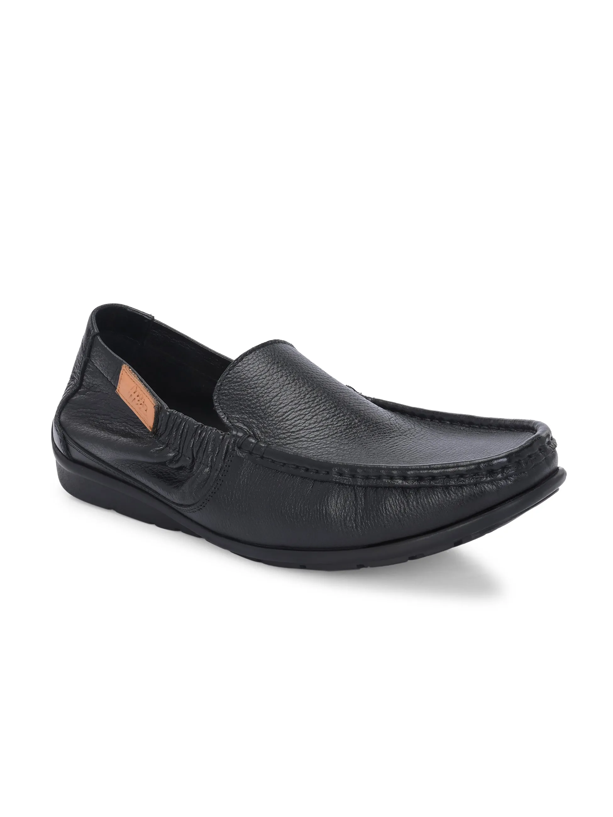 Hitz Men's Black Leather Casual Loafers