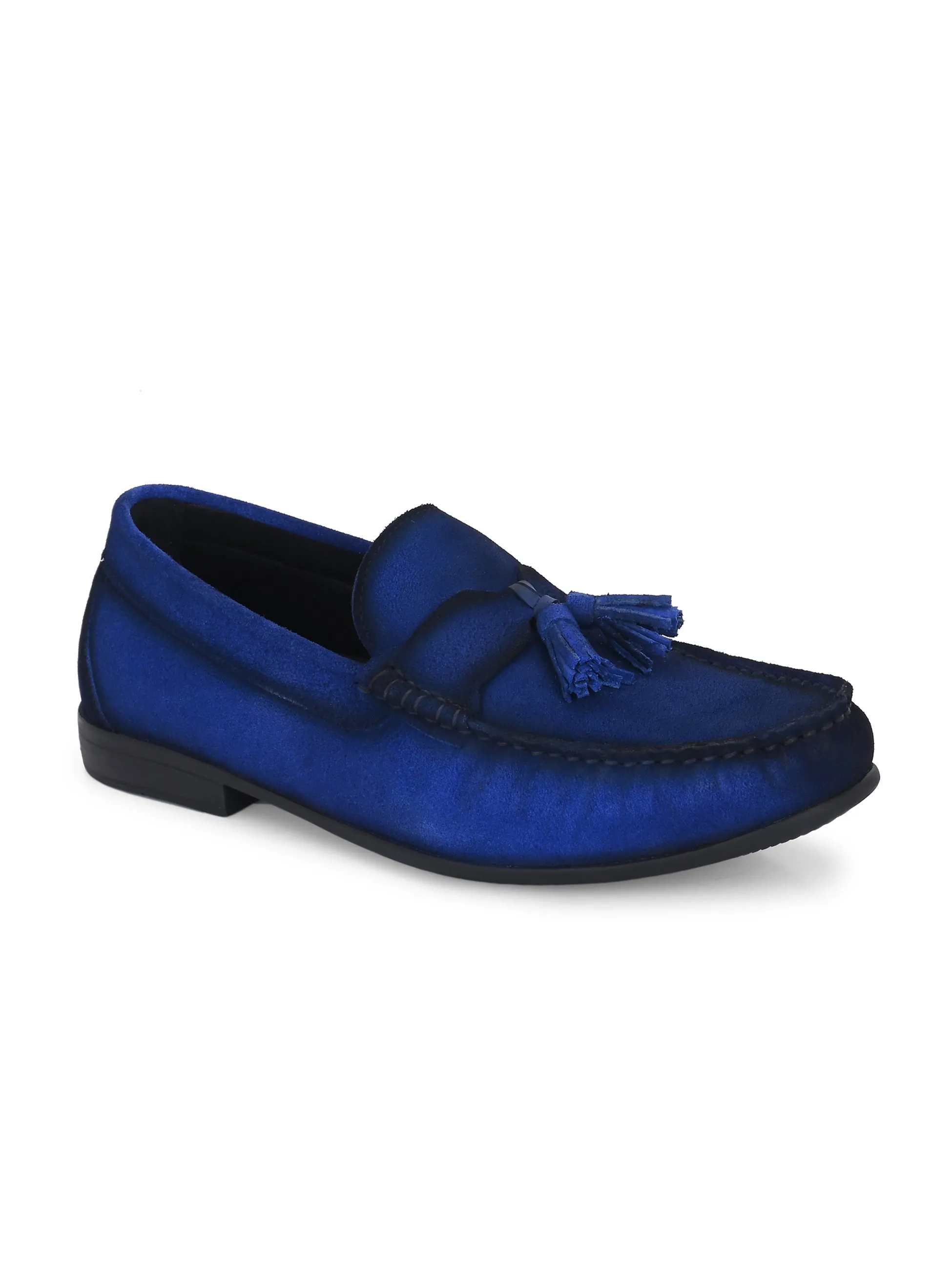 HITZ Men's Blue Leather Casual Loafers