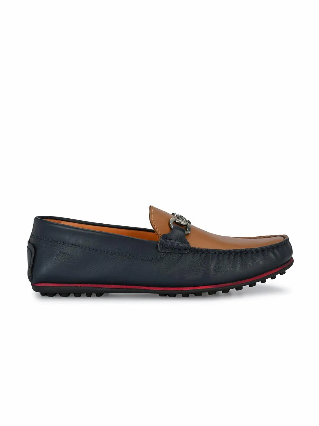 Hitz Men's Blue Leather Slip-On Loafers Shoes