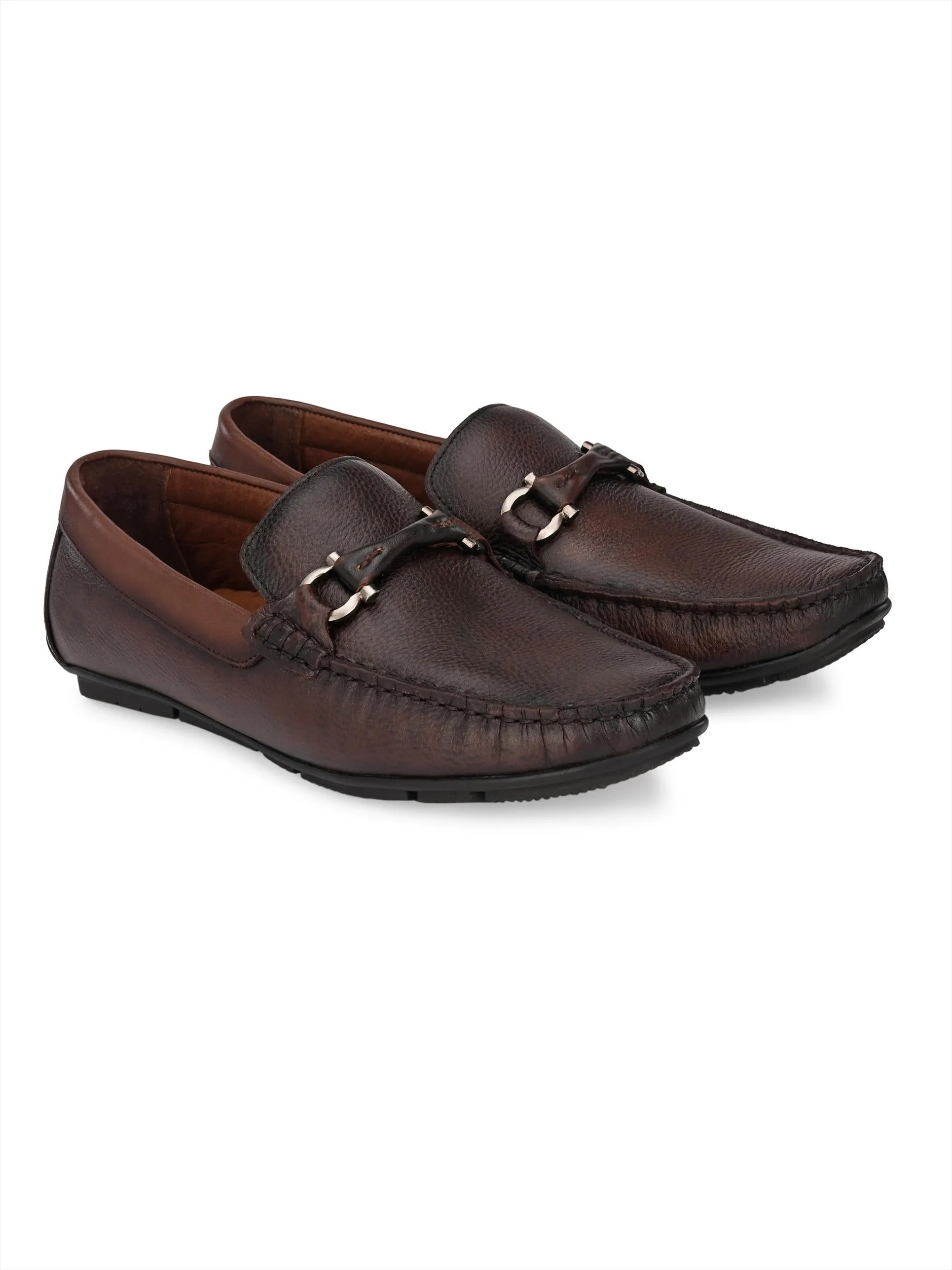 Hitz Men's Brown Leather Slip-On Casual Loafer Shoes