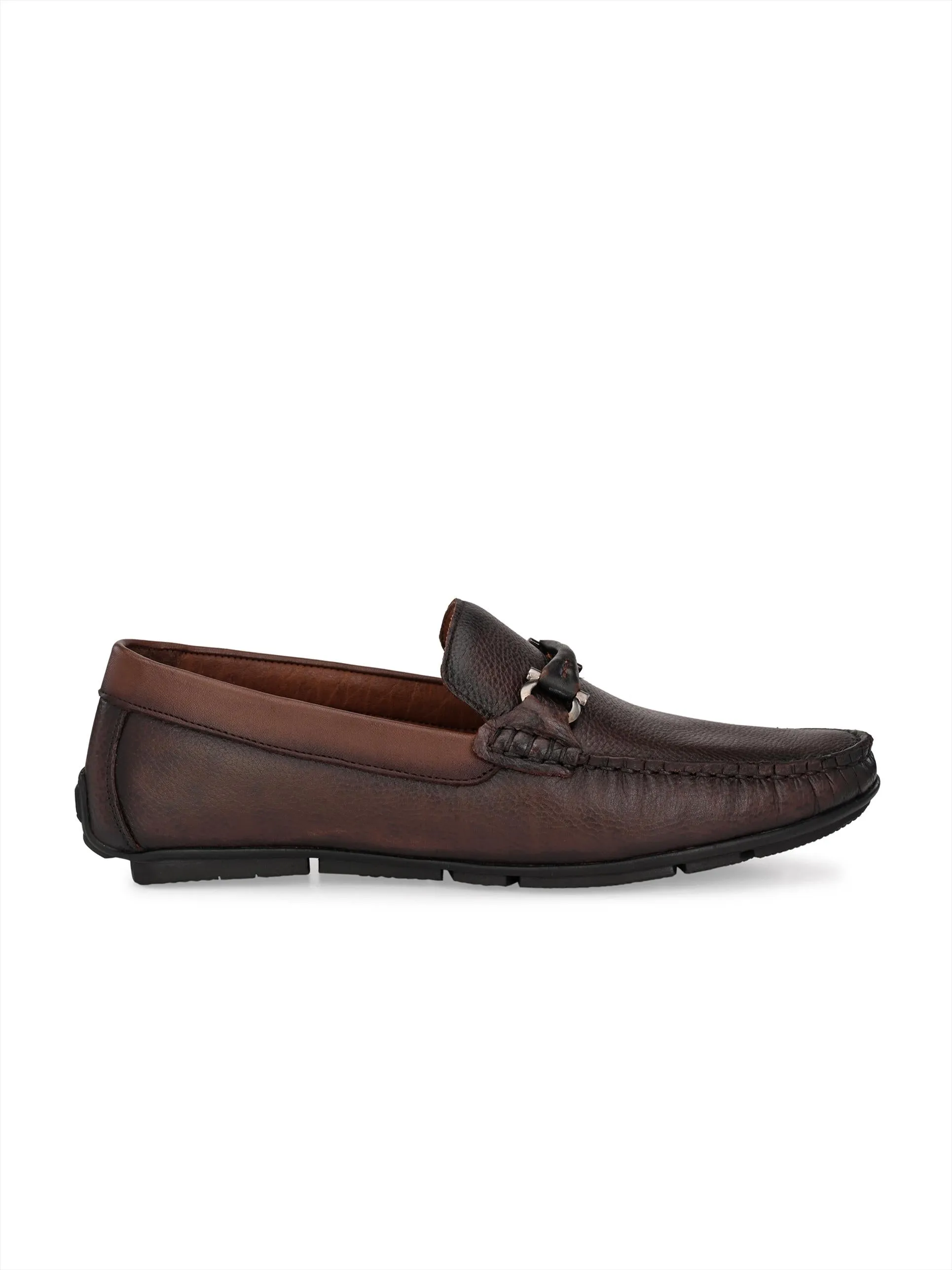 Hitz Men's Brown Leather Slip-On Casual Loafer Shoes