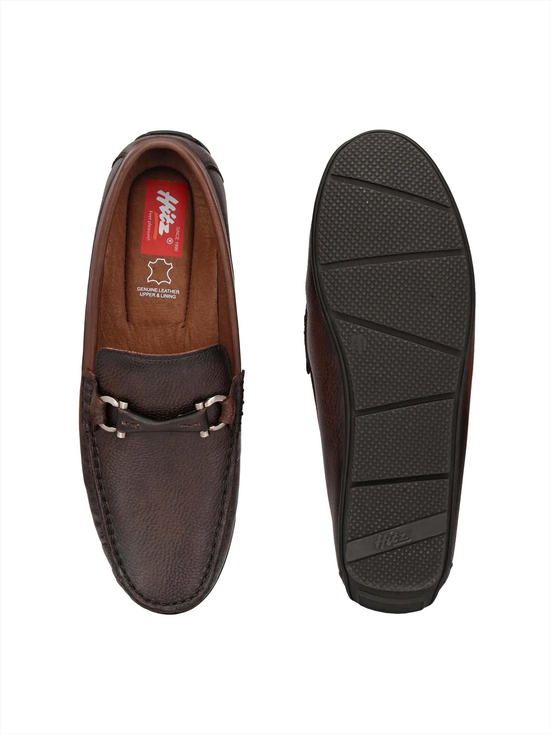 Hitz Men's Brown Leather Slip-On Casual Loafer Shoes