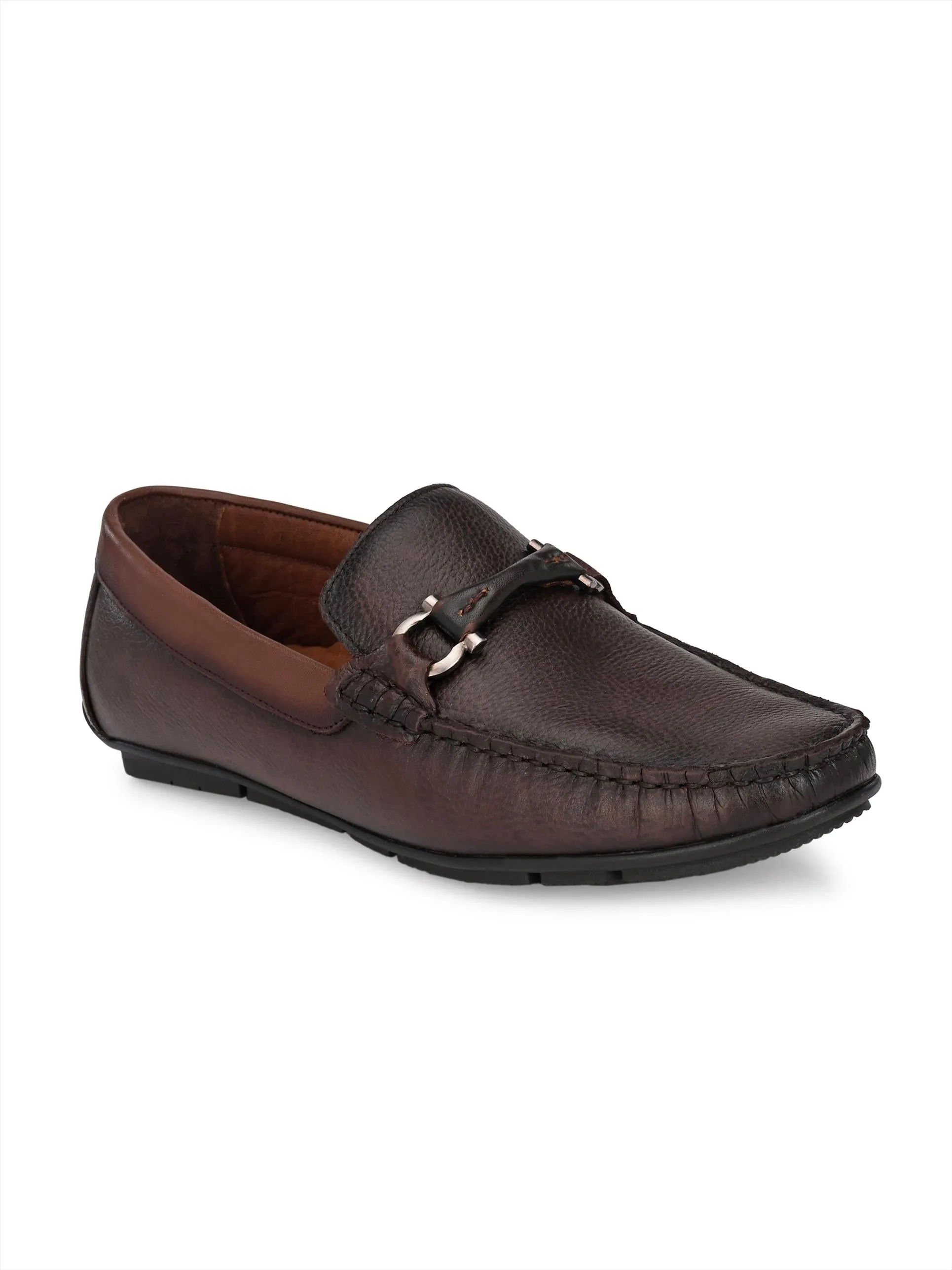 Hitz Men's Brown Leather Slip-On Casual Loafer Shoes