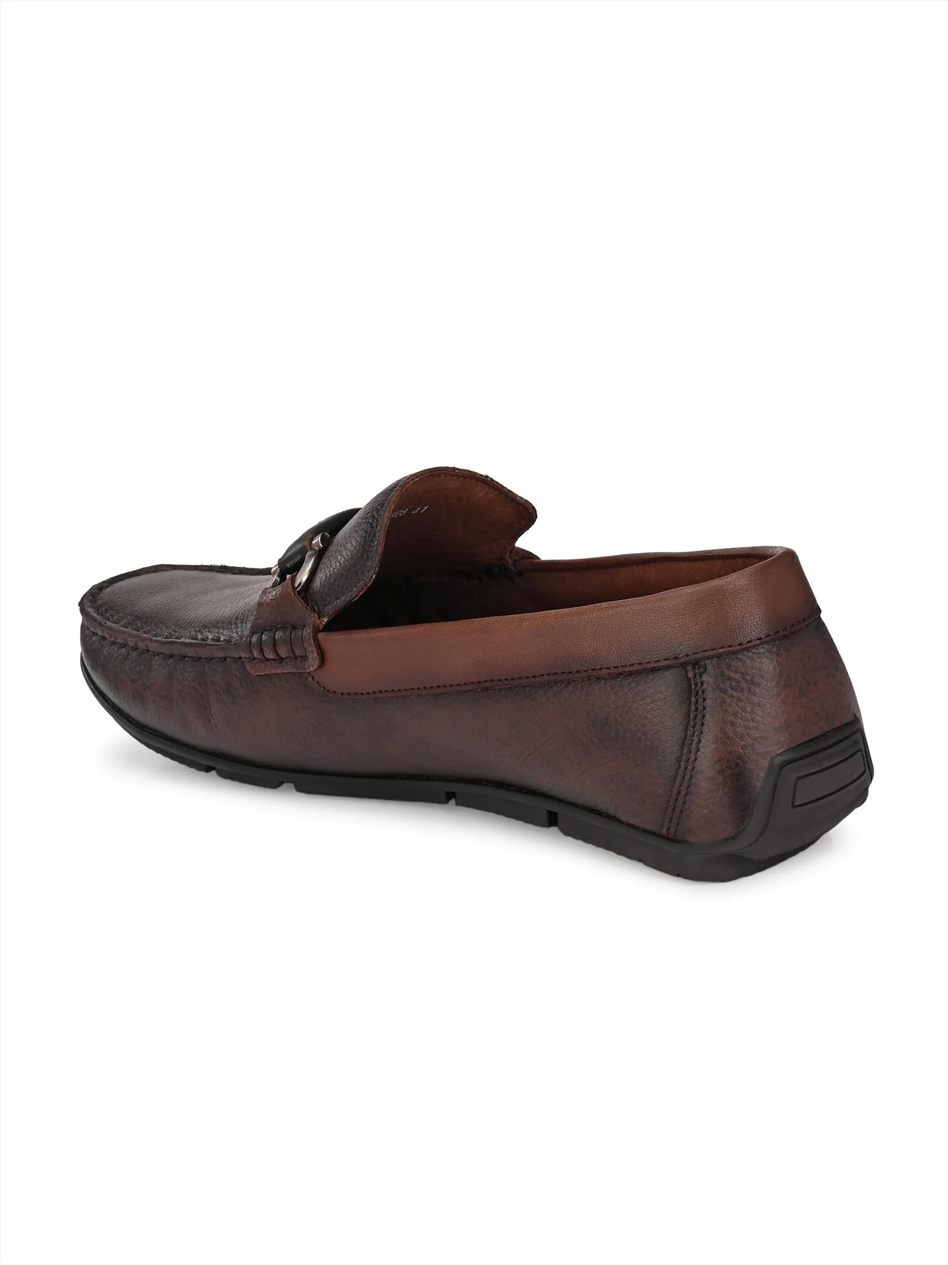 Hitz Men's Brown Leather Slip-On Casual Loafer Shoes