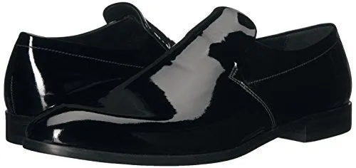 HUGO BY HUGO BOSS MEN'S DRESS APPEAL LEATHER SLIP-ON LOAFER, BLACK PATENT, 12 M US