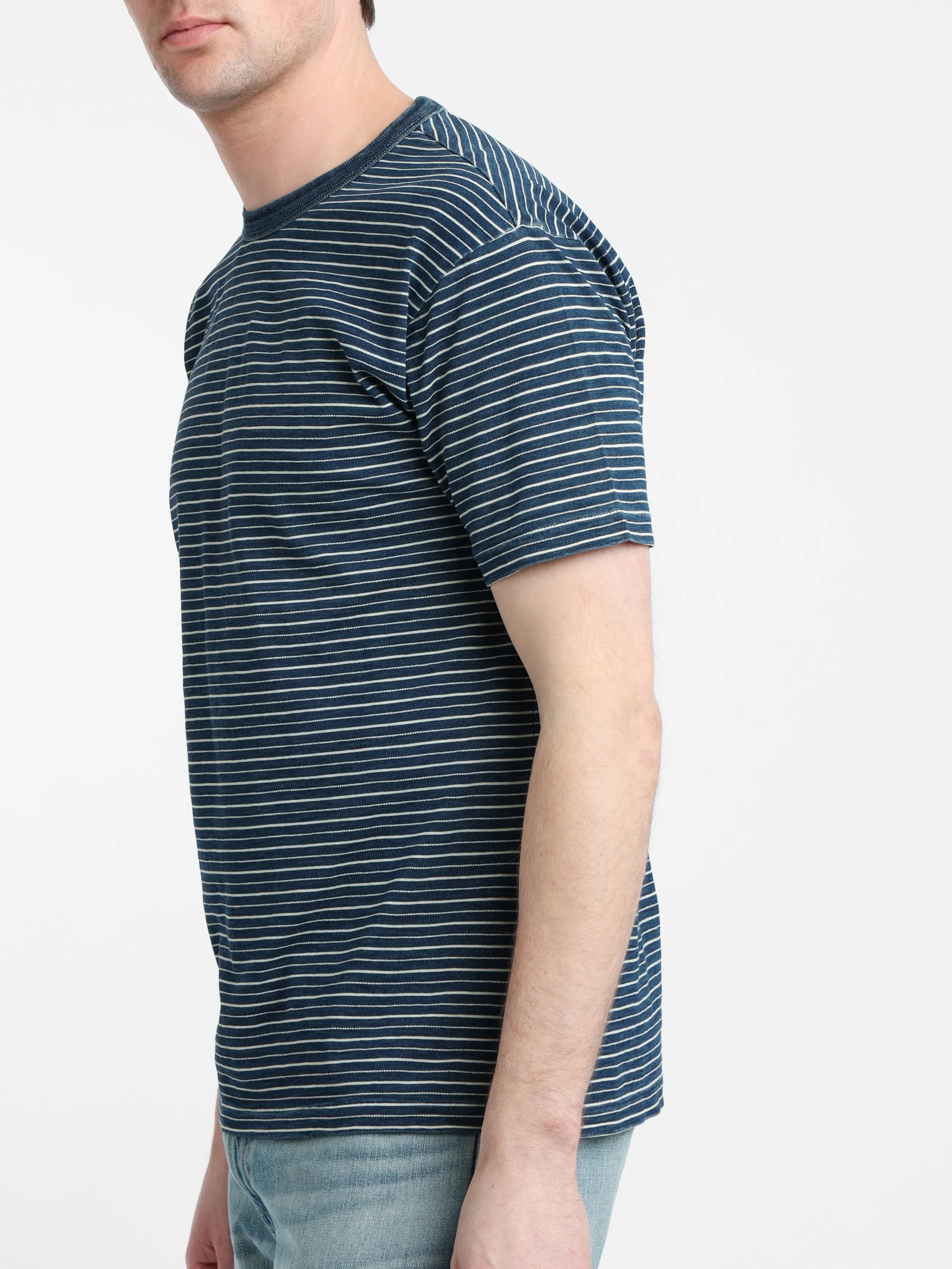 Indigo Striped Jersey Crewneck T-Shirt