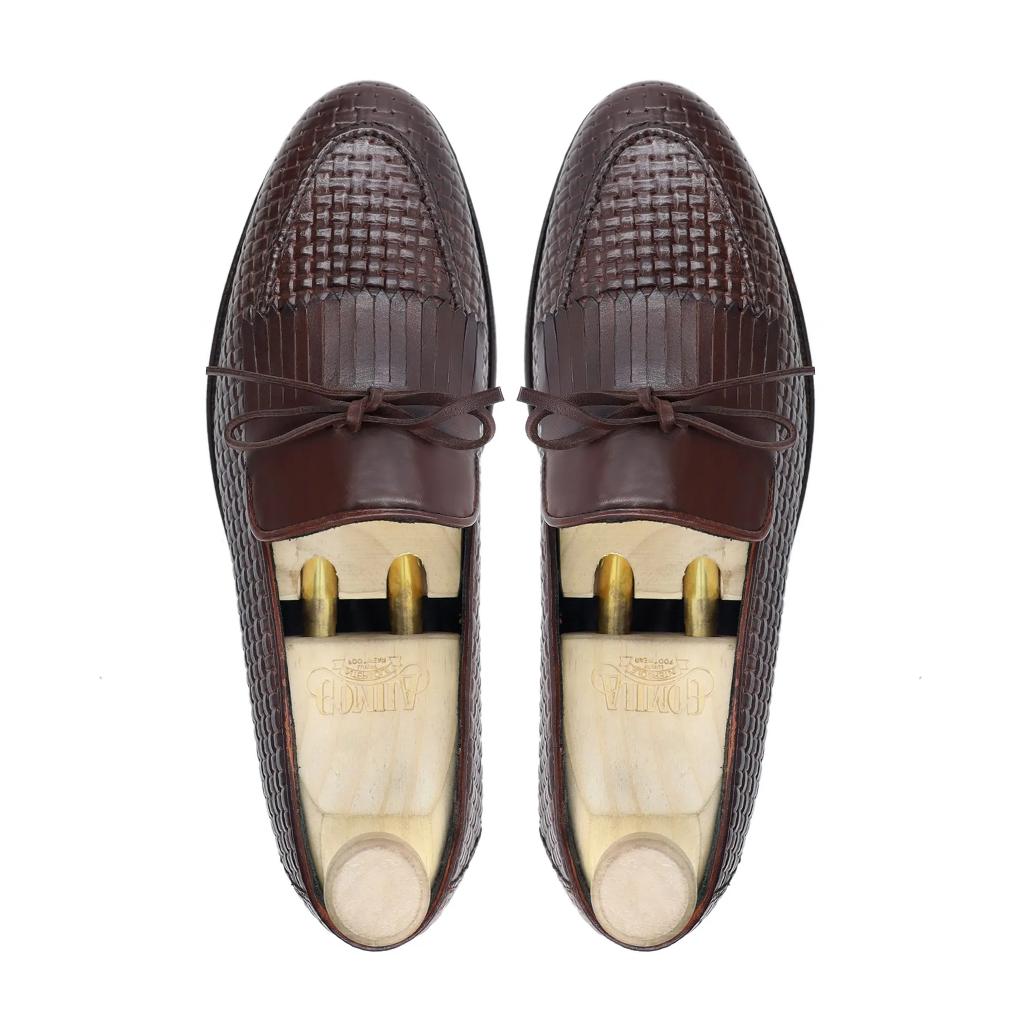 Korsor - Men's Dark Brown Woven Printed Leather Loafer