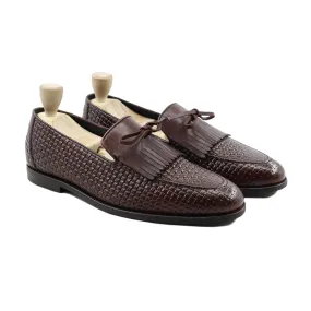 Korsor - Men's Dark Brown Woven Printed Leather Loafer