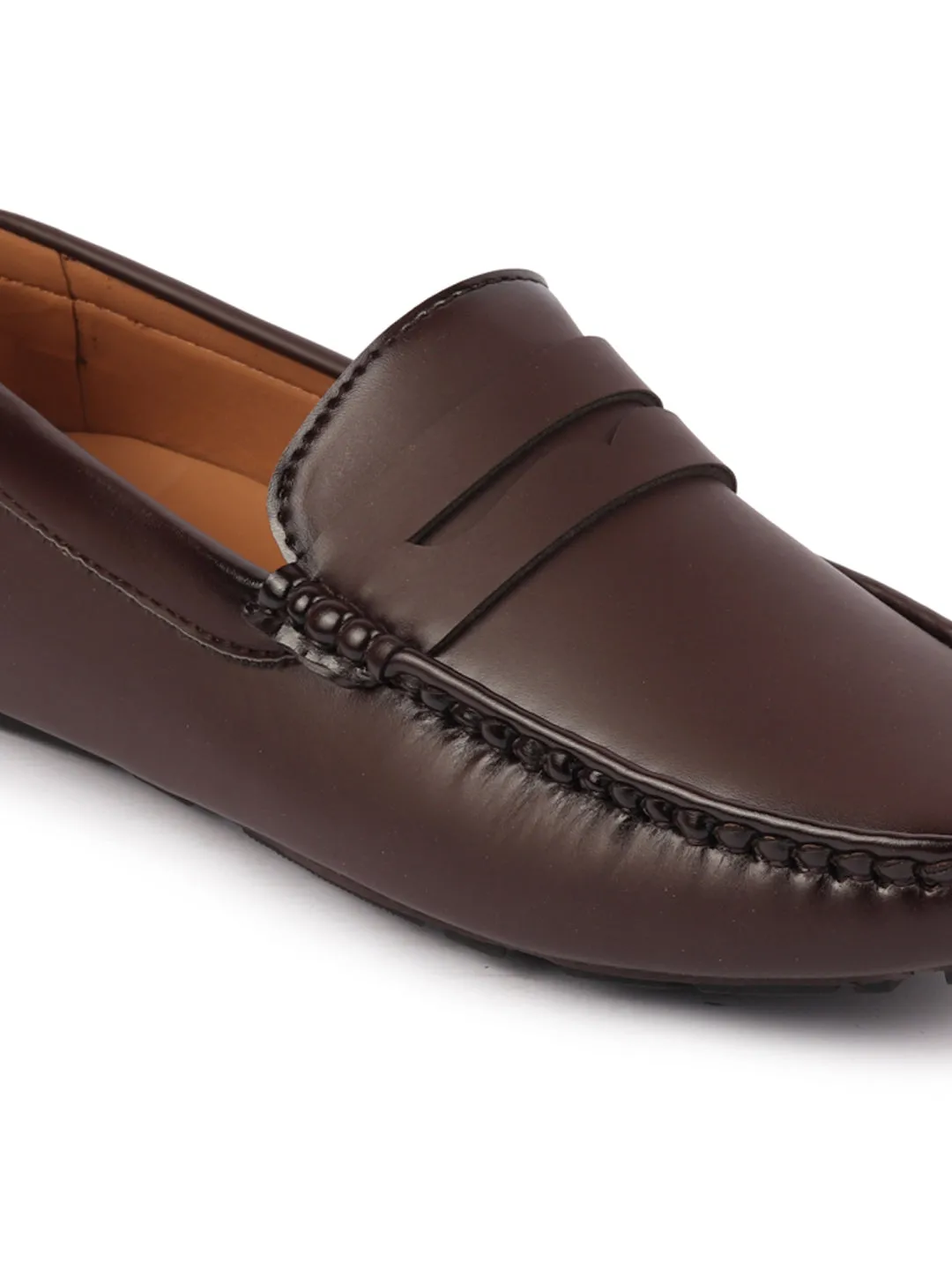 Men Brown Hand Stitched Comfort Loafer and Moccasin Shoes