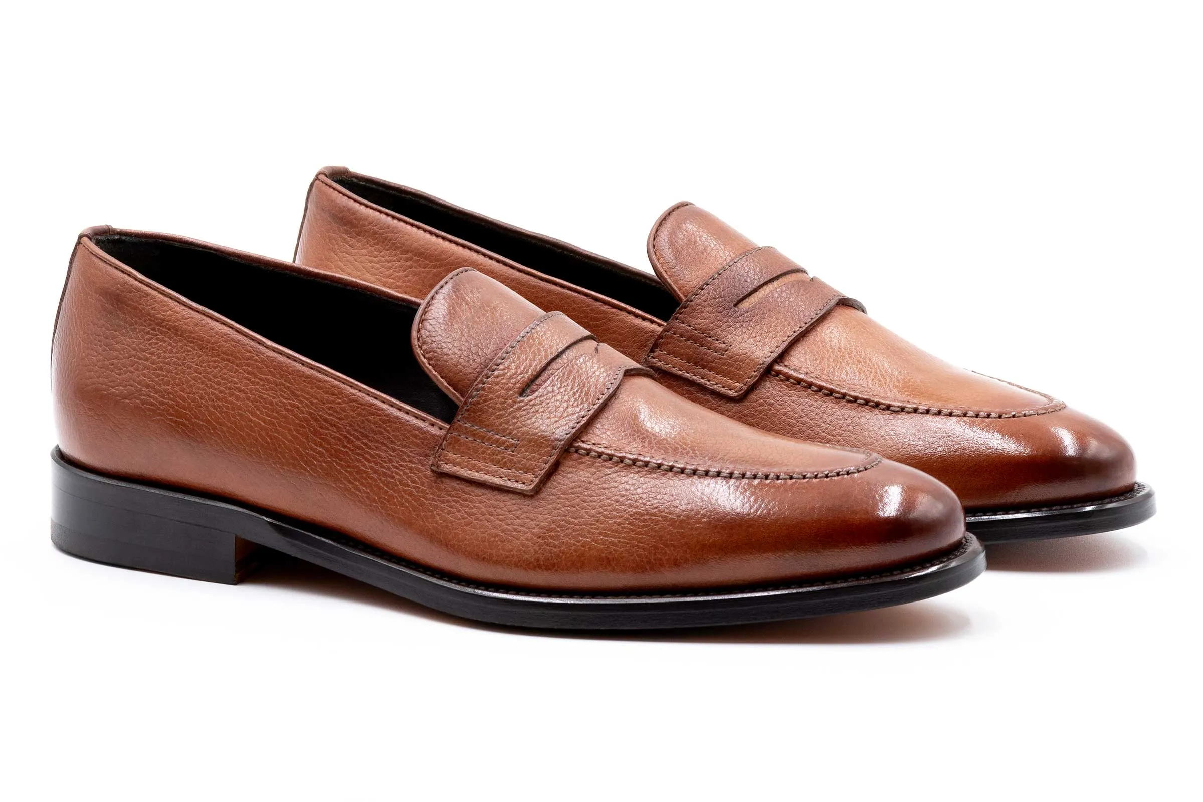 Napoli Italian Calf Leather Penny Loafers - Biscotti