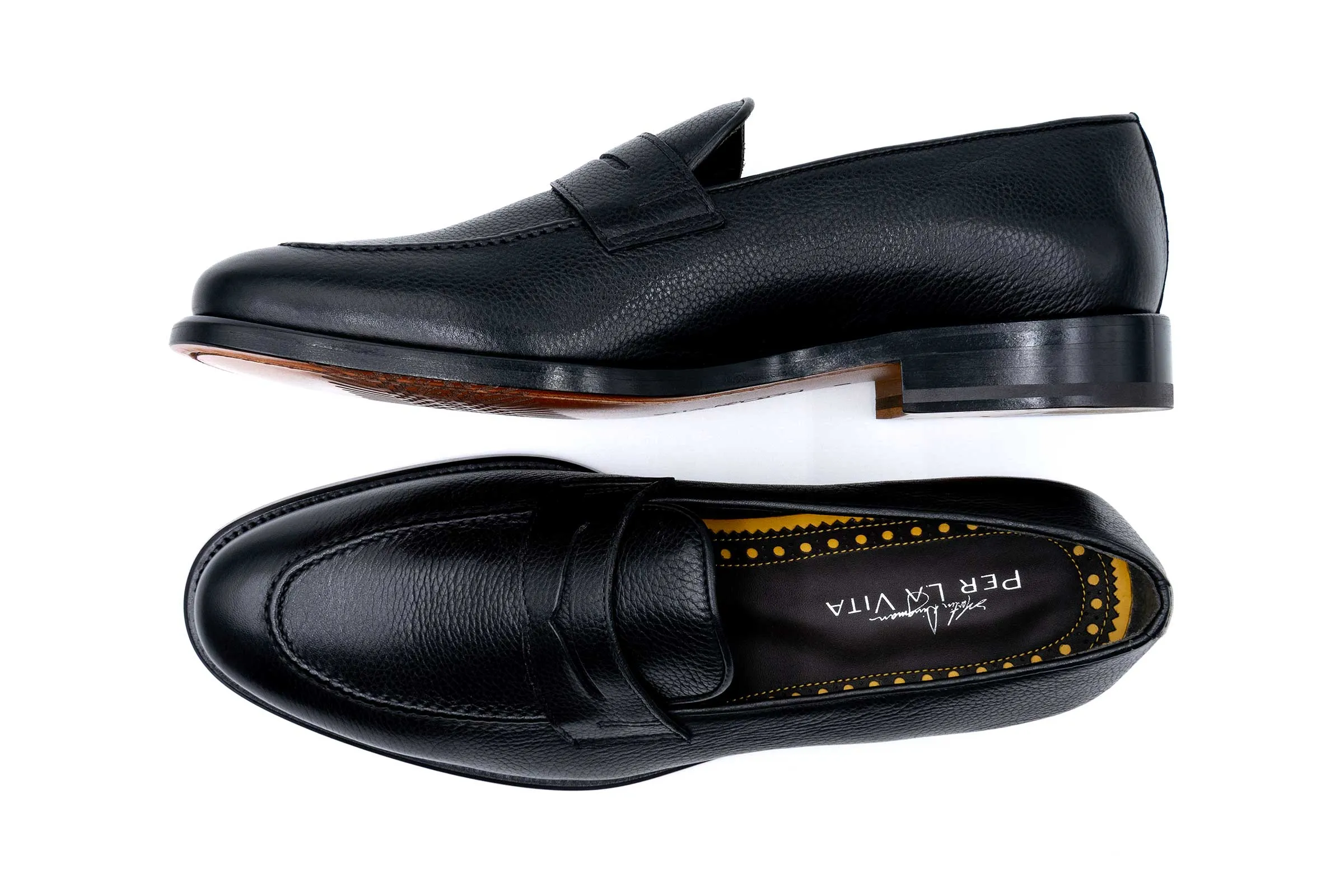 Napoli Italian Calf Leather Penny Loafers - Nero