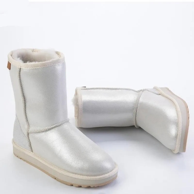 Natural Fur Lined White Casual Winter Snow Boots