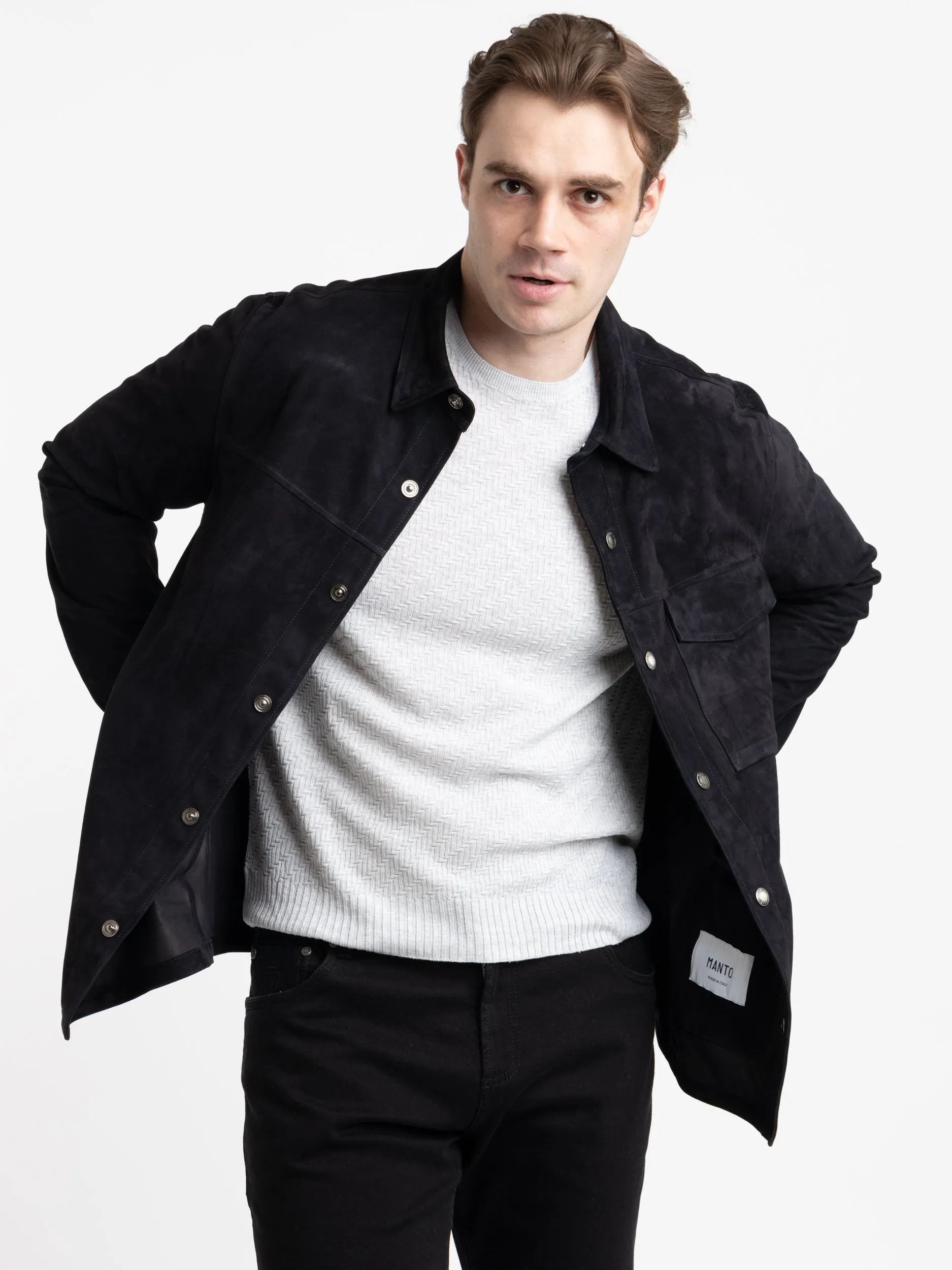 Navy Strozzi Leather Suede Jacket