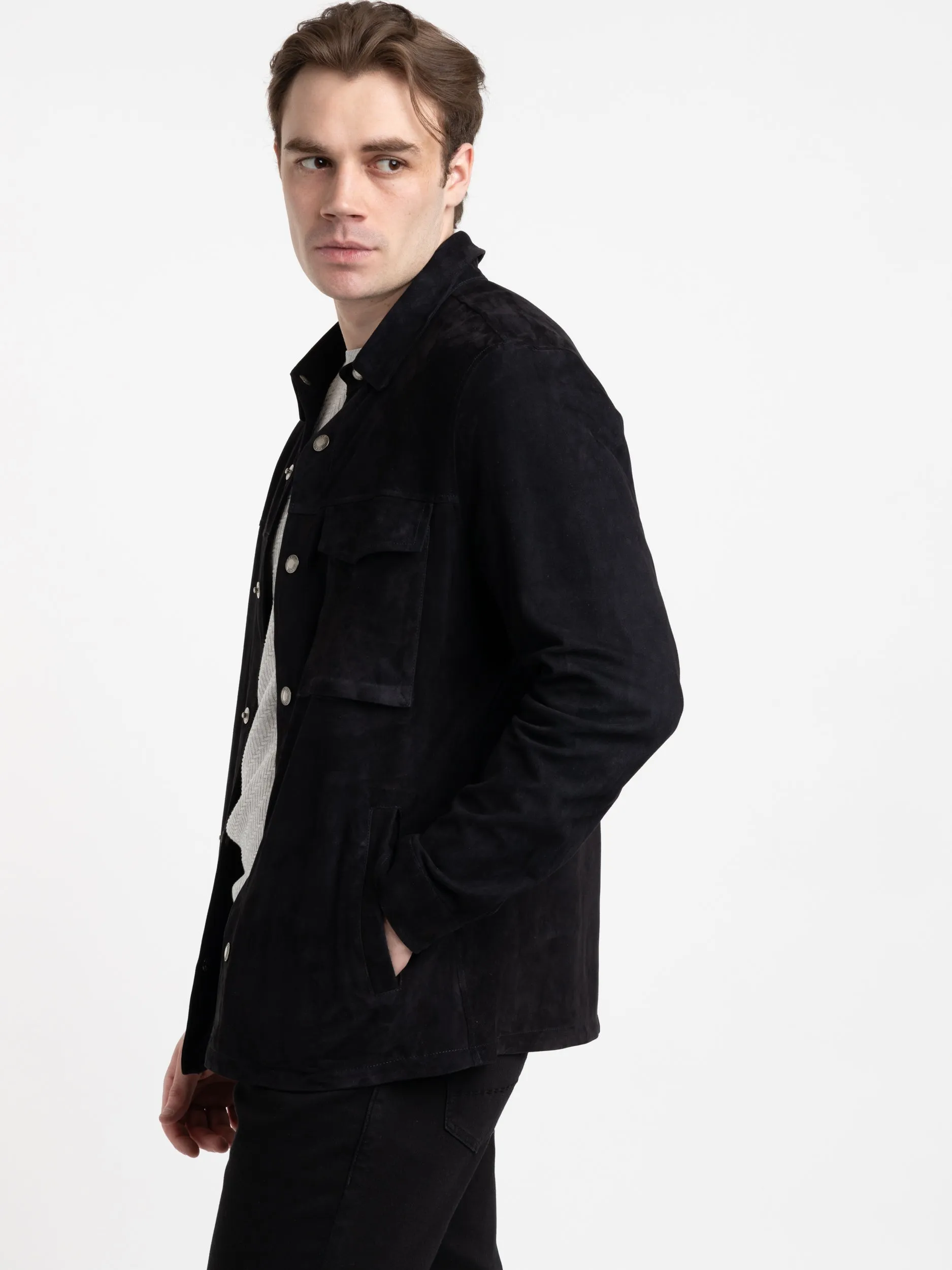 Navy Strozzi Leather Suede Jacket